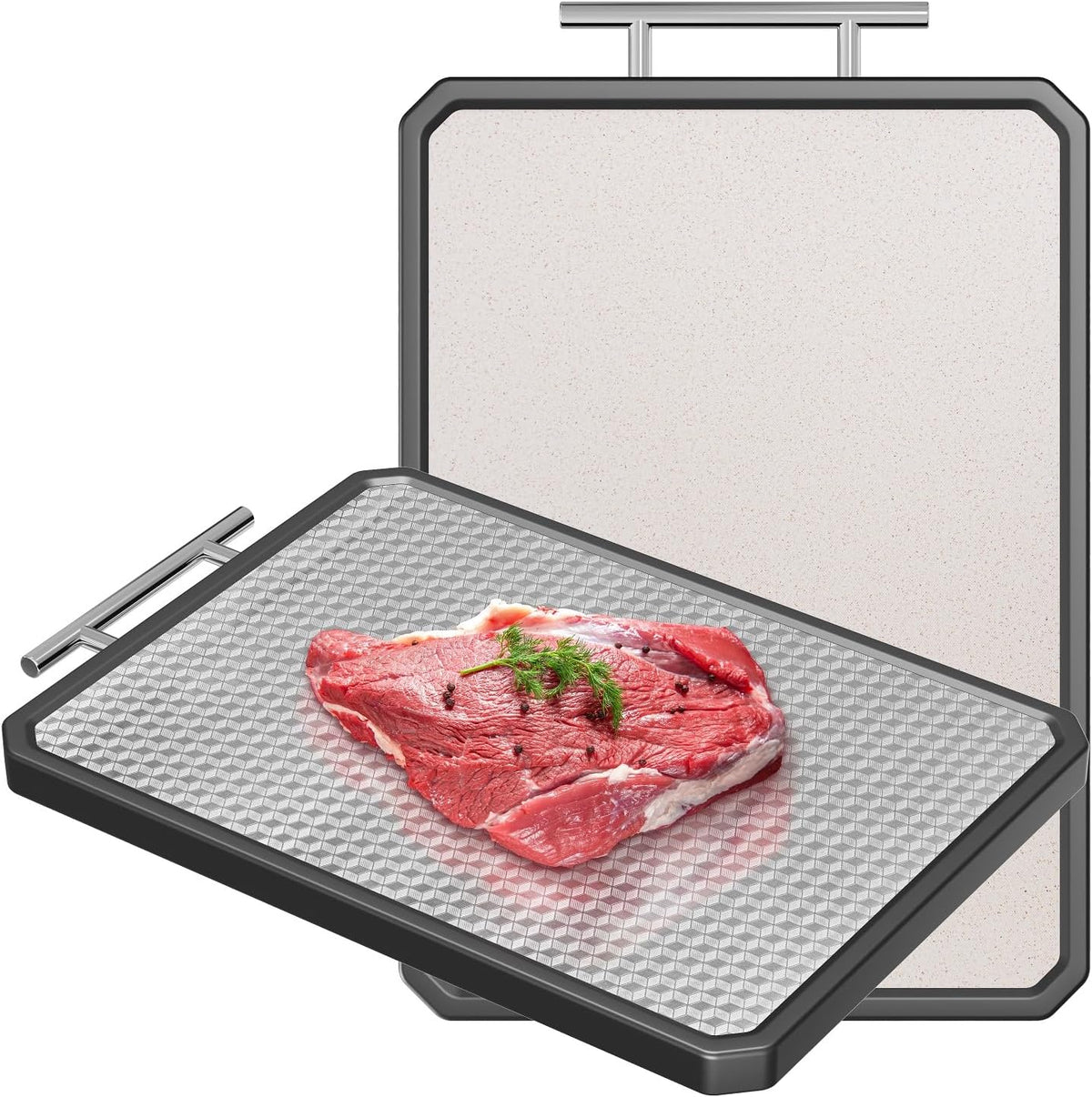 Stainless Steel Cutting Board, Scratch-resistant Cutting Board for Kitchen, 16 * 11 inch Double Sided Chopping Board, 304 Stainless Steel and Food-Grade Wheat Straw PP, Dishwasher Safe