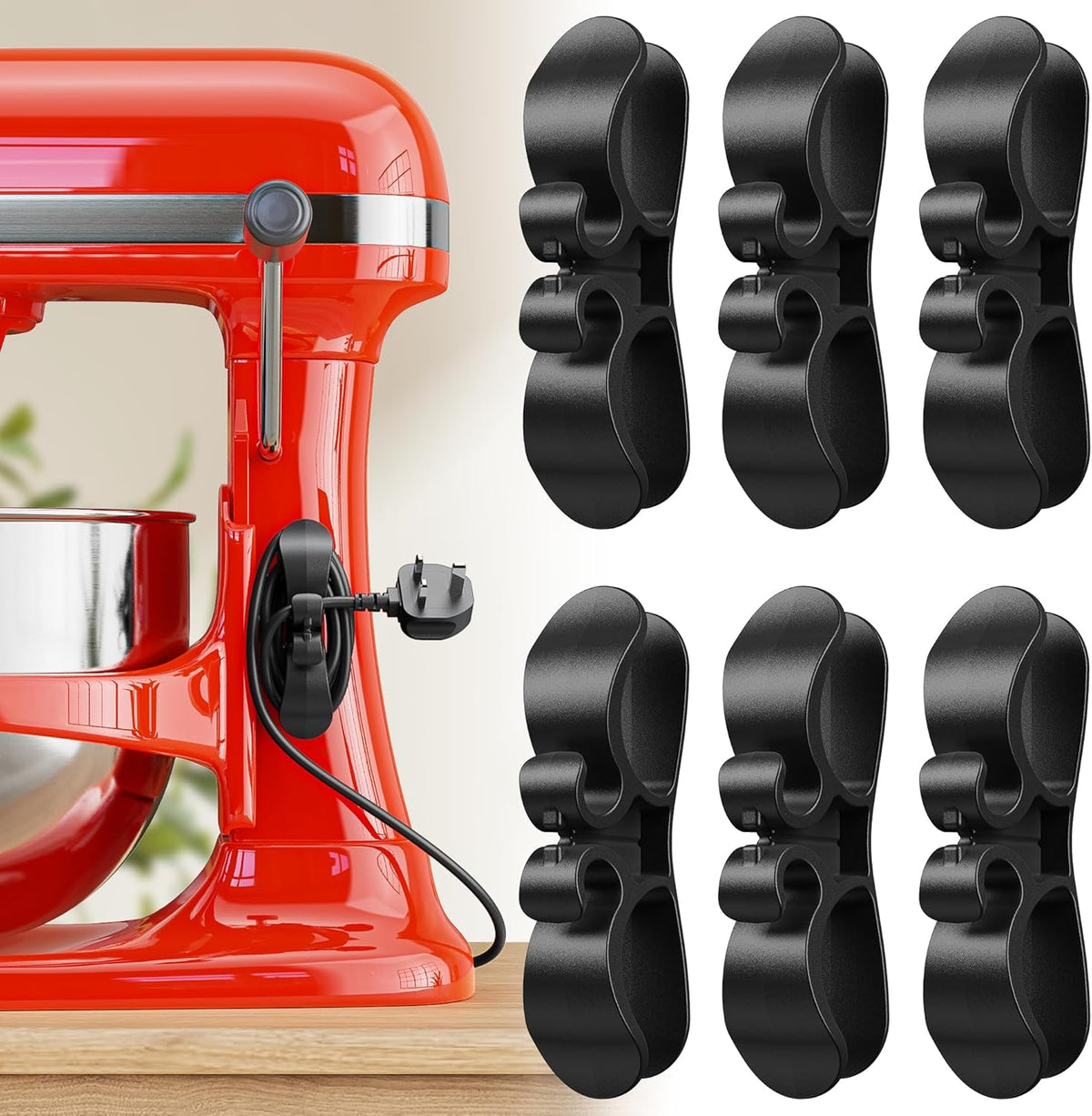 6PCS Upgraded Cord Organizer for Appliances, Kitchen Appliance Cord Organizer Stick On, Appliance Cord Wrappers, Cord Holder, Cord Winder for Air Fryer, Blender, Coffee Maker, Pressure Cooker, Toaster