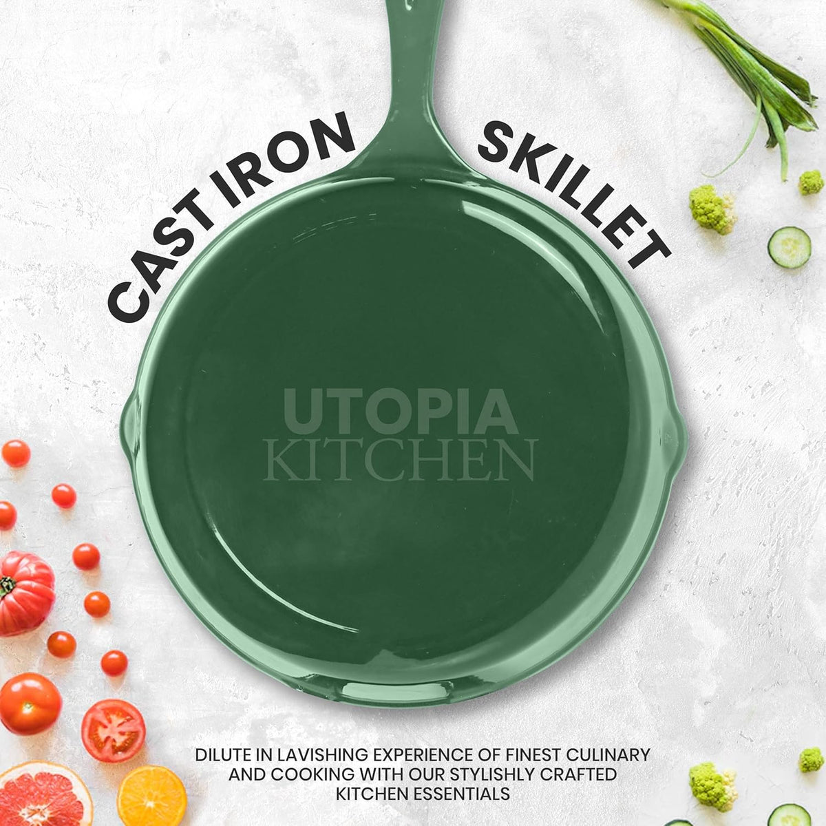 Utopia Kitchen Cast iron Skillets 3 Piece Set, Chefs Pan, Pre Seasoned Cast iron Skillets, 6, 8 & 10 Inches, Easy Use in the Oven, Stove, Grill, or Campfire, Green