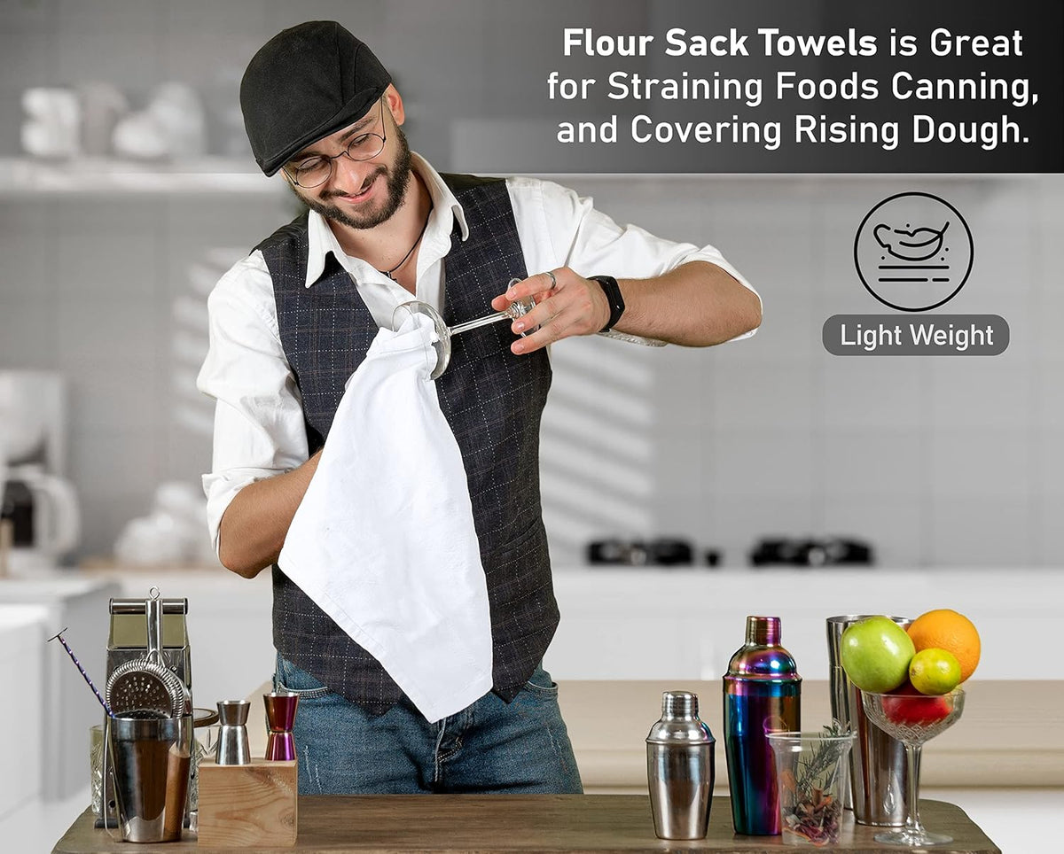 RUVANTI Flour Sack Towels 6 Pack 28x28 Inch, 100% Cotton Tea Towel, Reusable, Machine Washable, Absorbent BarTowels - Dish Cloth Perfect for Drying Dishes & Cleaning - White
