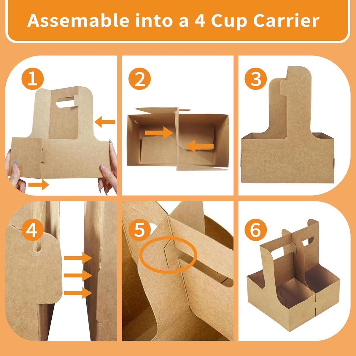 2 Cup Drink Carrier,8 Pack Coffee Cup Holders with Handle,Cardboard Cup Holders for Hot or Cold Drinks,Coffee Carrier with Ribbon and Card,Food Delivery Services and Bouquet(Kraft)