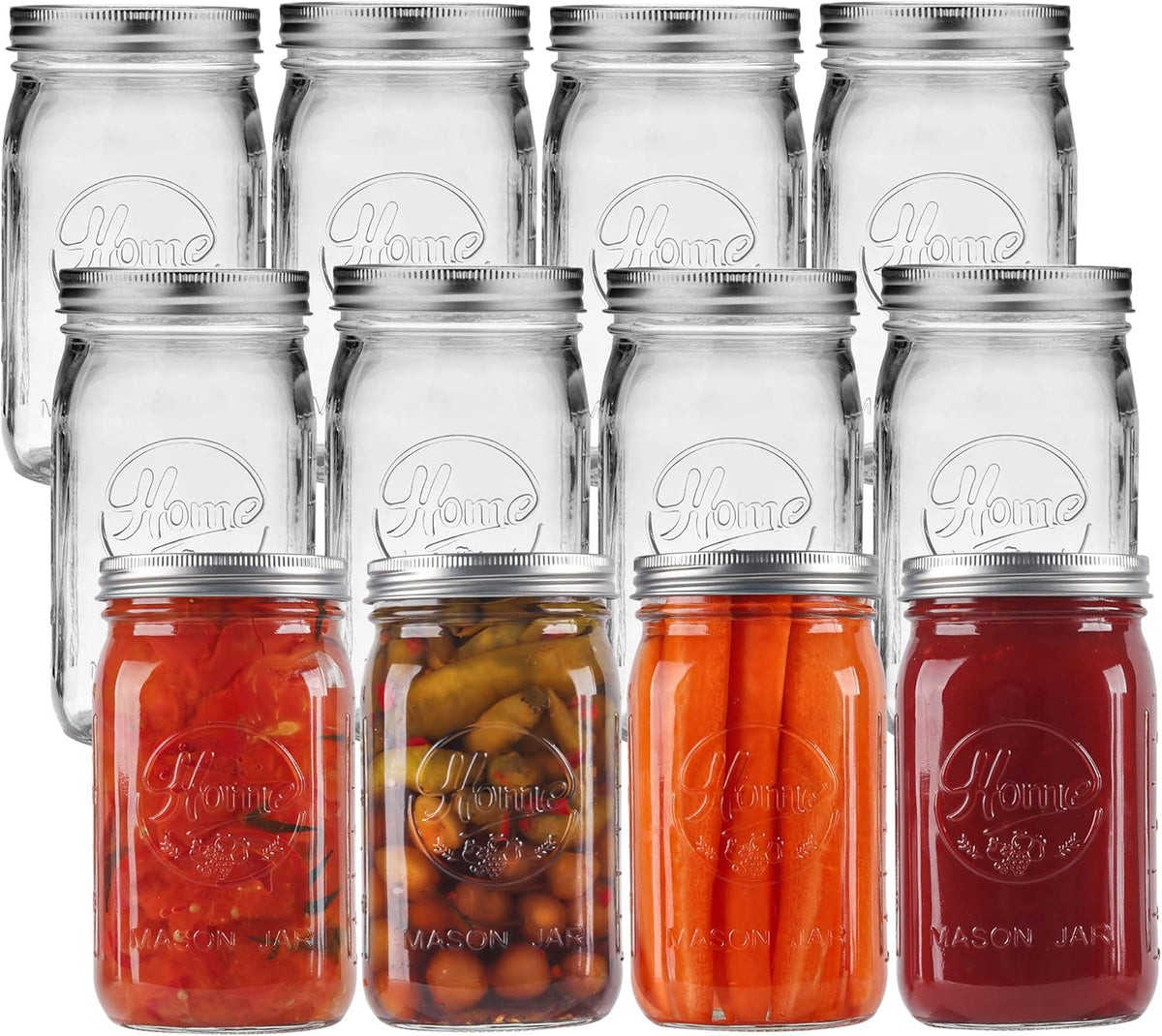 12 Pack Wide Mouth Mason Jars 32 oz - Heavy Duty Glass Quart Mason Jars With Airtight Lids for Pickling, Canning, Food Storage, Meal Prep and Fermenting, Leak Proof