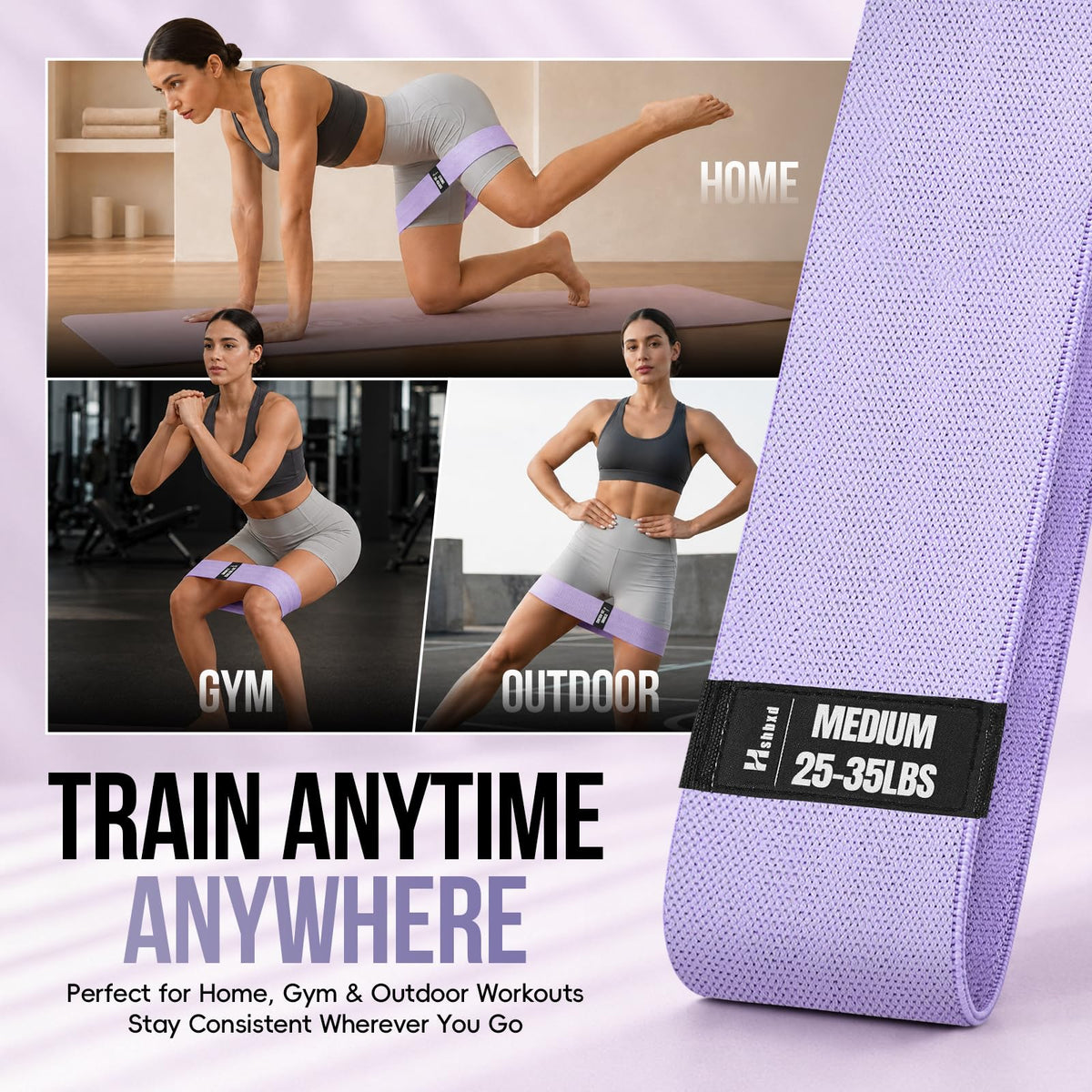 Fabric Resistance Band Set with Exercise Guide, 3 Levels for Hip and Glute