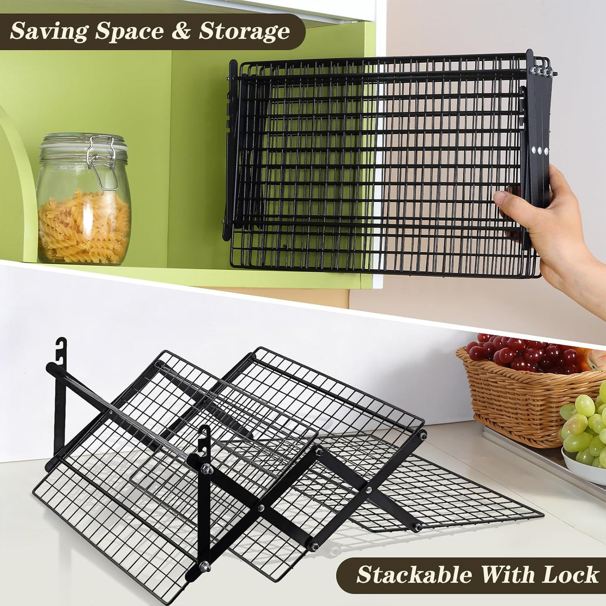 Pleafind 3 Tier Collapsible Cooling Rack - 3 Setting Design, Adjustable ＆ Stackable Baking Rack, 5 Modes Cooling Racks for Cooking and Baking, Roasting ＆ Grilling Gifts for Picnic Party