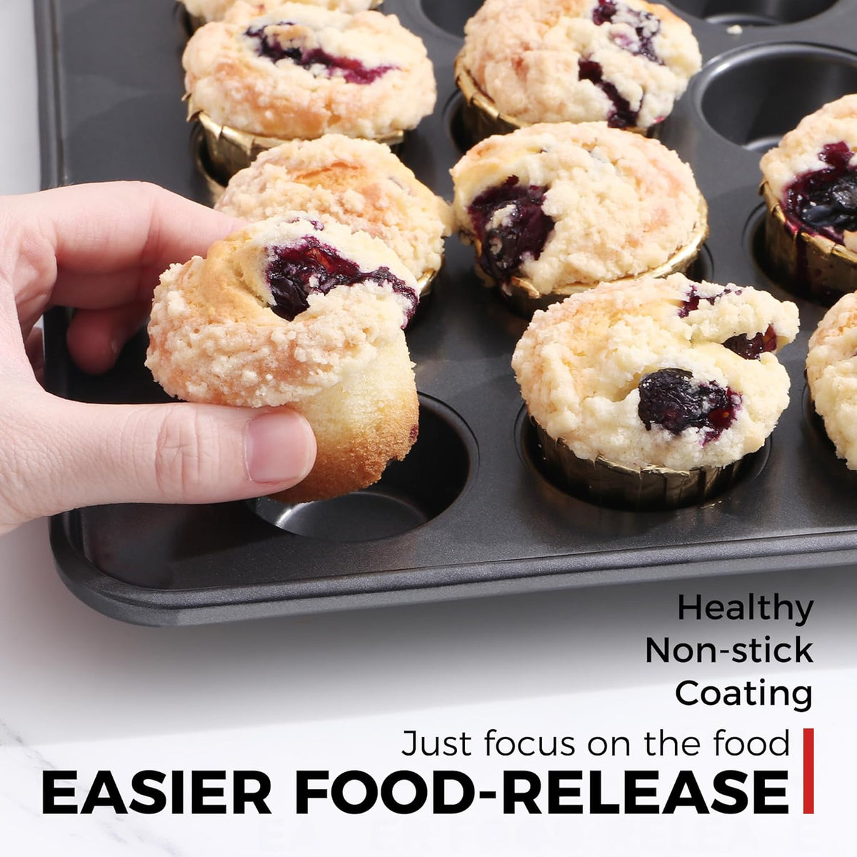 HONGBAKE 48 Cup Mini Muffin Pan, Small Cupcake Pan, Premium Nonstick Muffin Tin for Baking Cheesecake, Dishwasher Safe and Heavy Duty, Carbon Steel