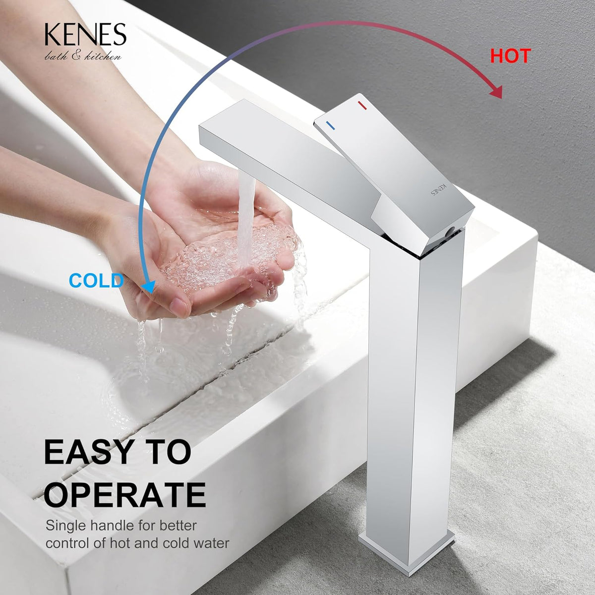 KENES Chrome Bowl Vessel Sink Facuet Single Handle Tall Bathroom Sink Faucet Bathroom Vanity Faucet Basin Mixer Tap with Water Supply Lines and Pop Up Sink Drain, LJ-9031A-5