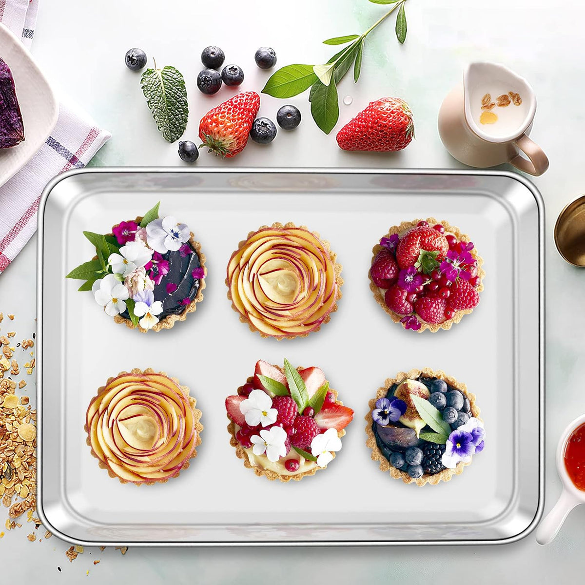 Baking Sheet with Cooling Rack Set [2 Sheets + 2 Racks], Deedro Stainless Steel Cookie Half Sheets Baking Pan Oven Tray with Rack, 12 x 10 x 1 Inch, Heavy Duty, Non-toxic, Dishwasher Safe