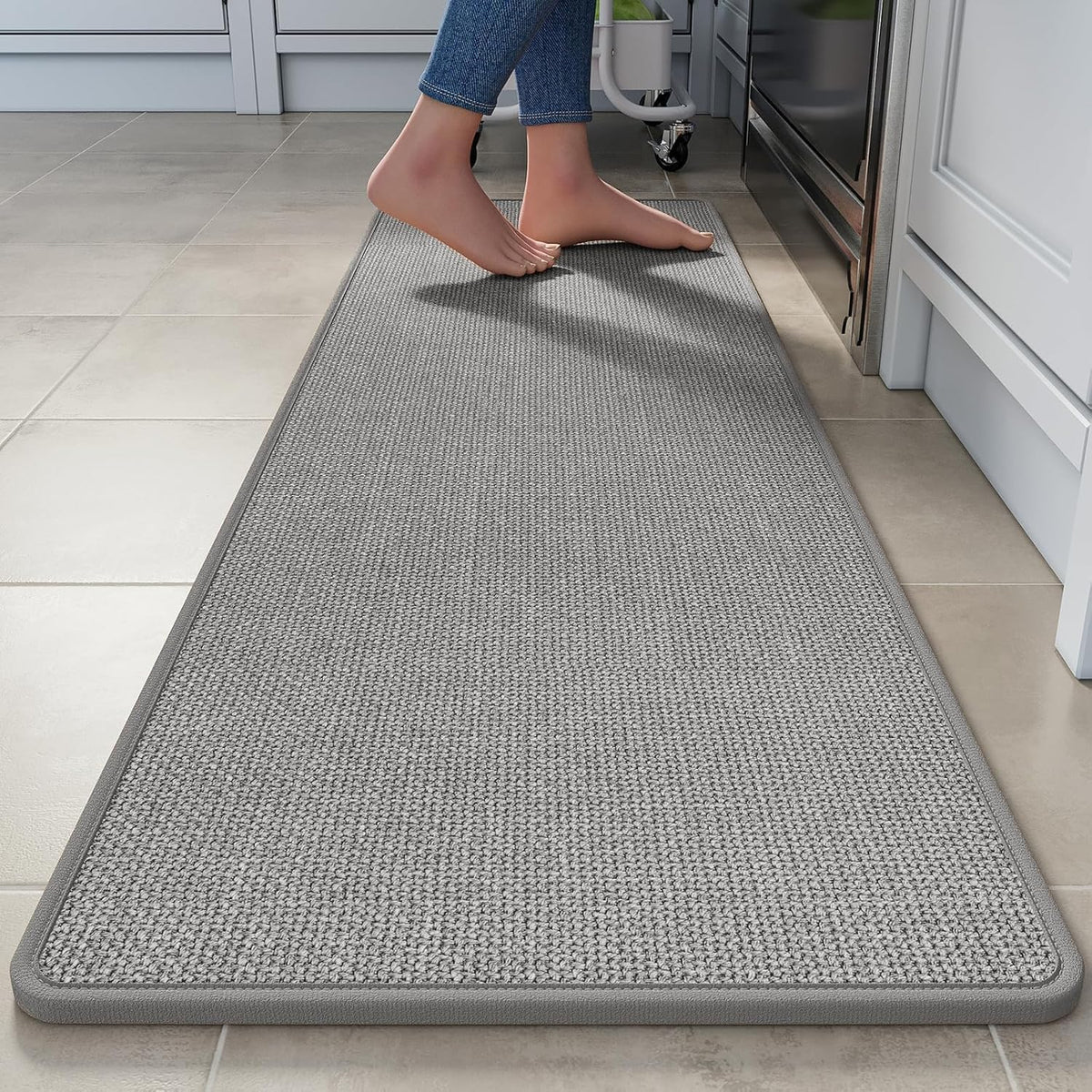 Long Kitchen Mat Kitchen Mats for Floor, Linen-Look Woven Absorbent Kitchen Runner Rugs Non Slip Washable Comfort Standing Mats for Kitchen, Front of Sink