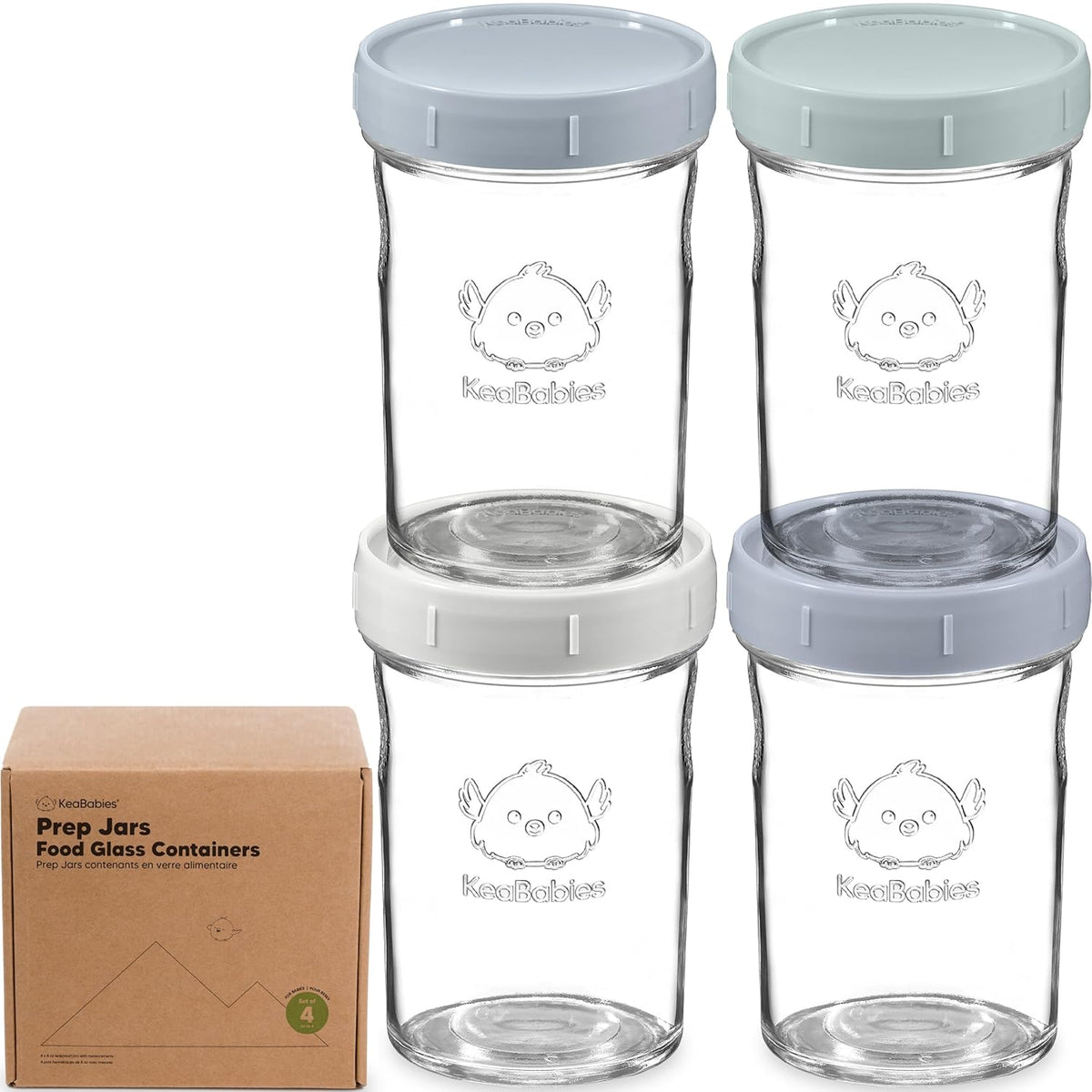 KeaBabies 4pk 8oz Glass Baby Food Containers with Lids - Leak-Proof, Microwavable Small Glass Jars, Baby Purees & Toddler Snack Storage Containers, BPA-Free, Dishwasher & Freezer Safe (Slate)