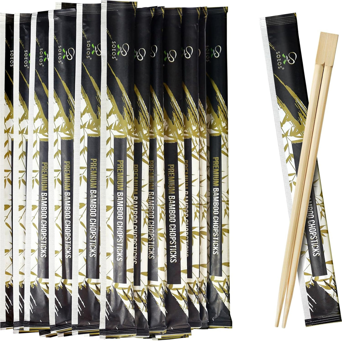 Soeos 50 Chopsticks Disposable Bulk - Natural Wooden Chopsticks & Bamboo Chopstick for Sushi, Takeout, Party - Smooth, Individually Wrapped Single-Use Chopstick (Approx.50 Pairs)