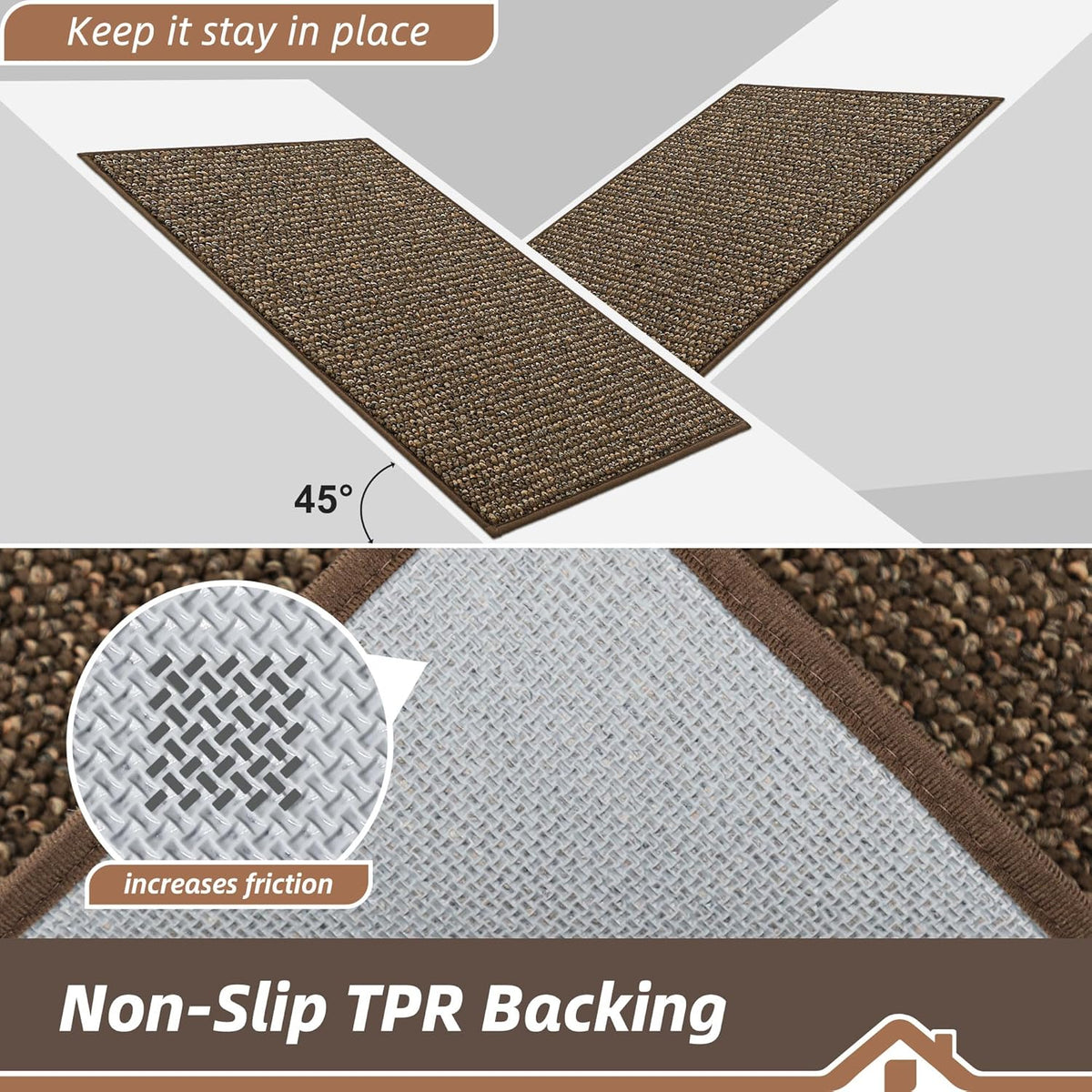 BEQHAUSE Kitchen Runner Rugs 20"x48", Non-Slip Kitchen Mats for Floor, Super Absorbent and Stain Resistant Kitchen Rug, Machine Washable Rugs for Kitchen, Hallway, Laundry & Sink, Brown