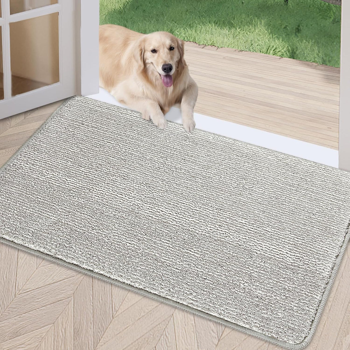 REFETONE Indoor Doormat, Front Door Mat 20"x32" Absorbent Rubber Backing Non Slip Back Door Mats, Washable Low-Profile Inside Floor Mat Door Rugs for Entryway, Resist Dirt Mud Mat for Dogs, Grey