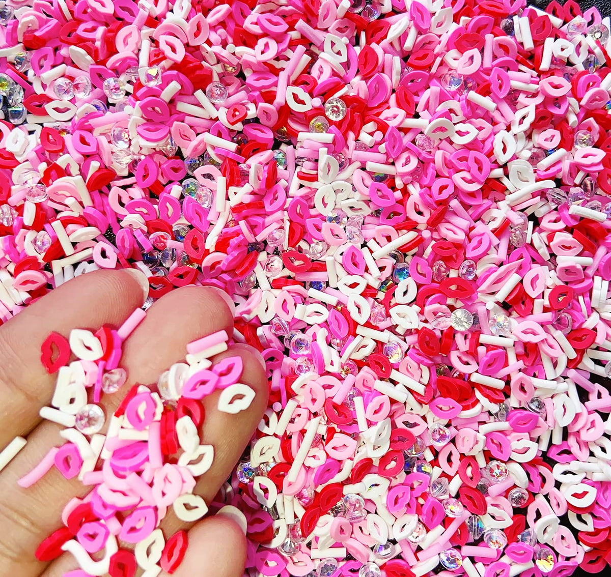 EHOPE Fake Sprinkles Resin Sprinkles Fake Candy Sprinkles Clay Sprinkles Polymer Sprinkles Polymer Clay Slices for Nail Art DIY Crafts Cake Phone Case(40G-Sugar granules+Lips-17)
