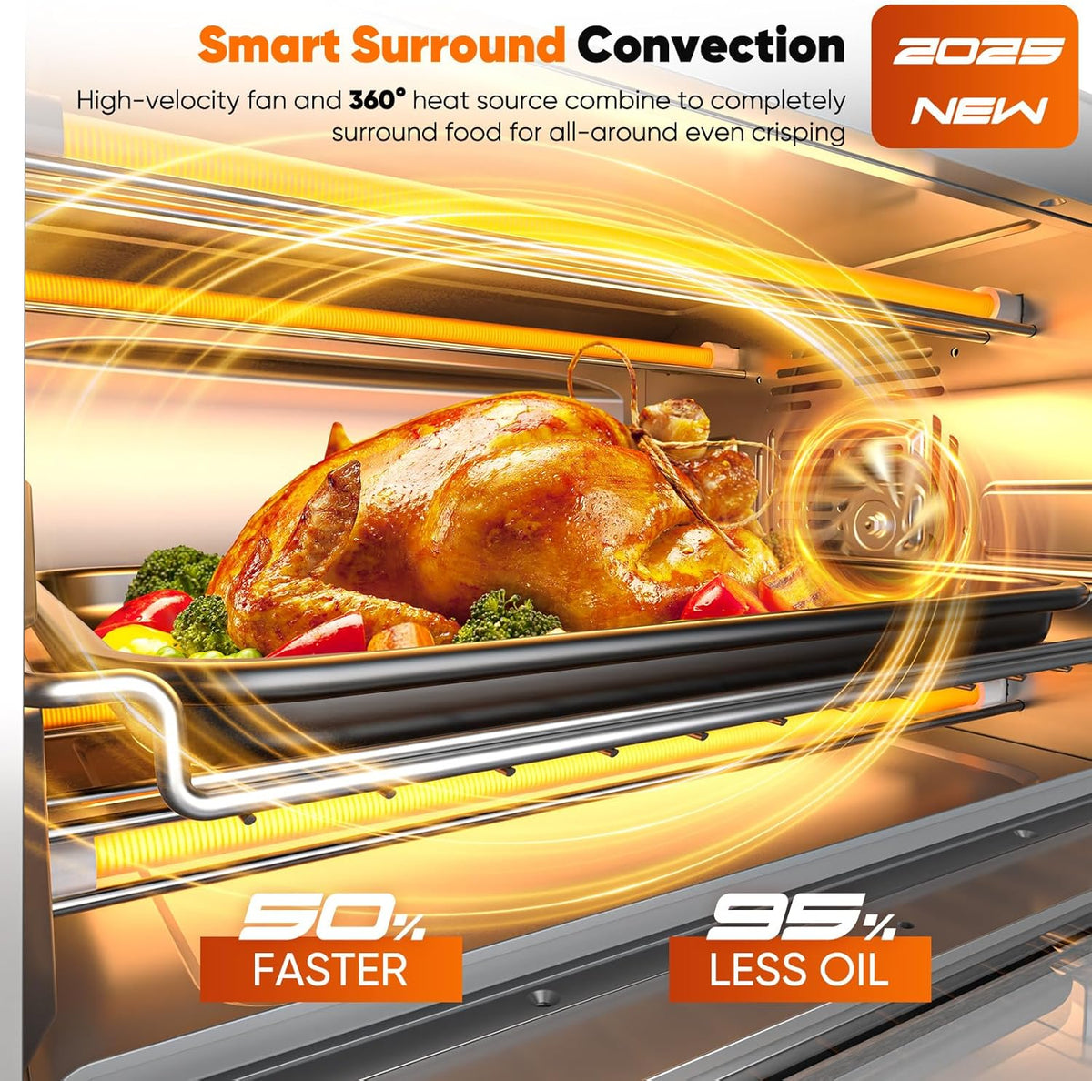 Nuwave Bravo Pro Smart Air Fryer Toaster Oven Combo, 12-in-1 Functions with Quicker & Even Crisp Technology, 1800W, 50-450°F, PFAS-Free, 21QT, Cinnamon
