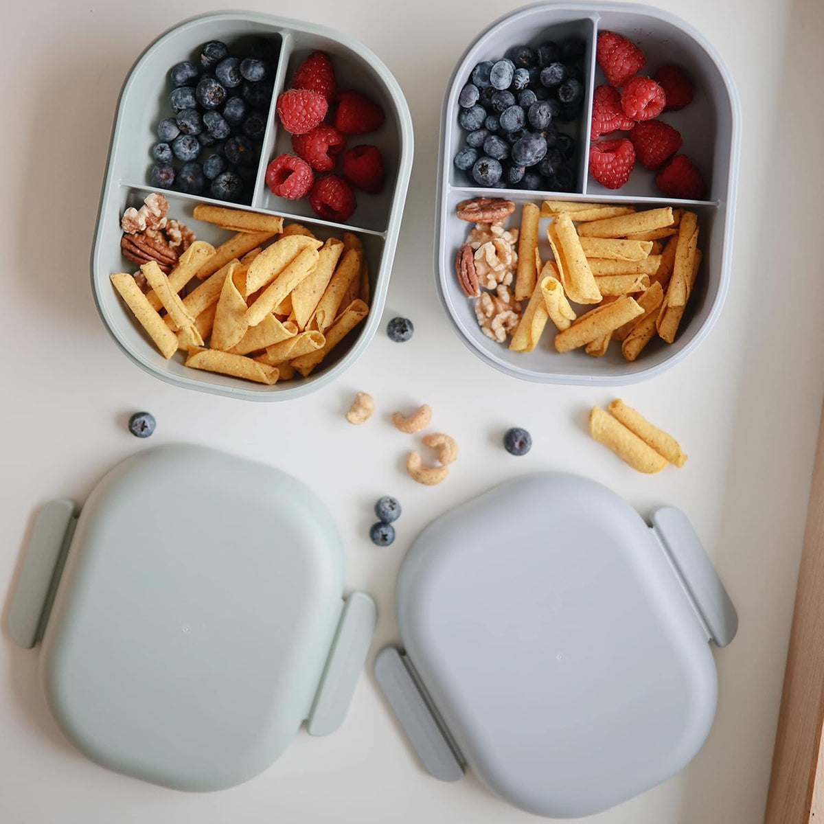 mushie Kids Bento Lunch Box | 3-Compartment & Removable Divider + Fork & Spoon Utensils | Great For Meals, School, Snacks On-the-Go | Dishwasher Safe (Cloud)