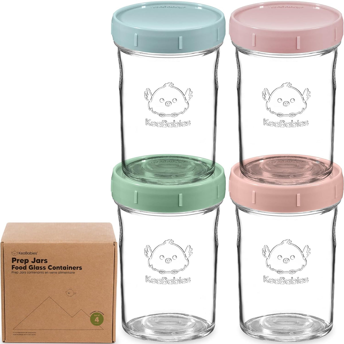 KeaBabies 4pk 8oz Glass Baby Food Containers with Lids - Leak-Proof, Microwavable Small Glass Jars, Baby Purees & Toddler Snack Storage Containers, BPA-Free, Dishwasher & Freezer Safe (Musk Dusk)