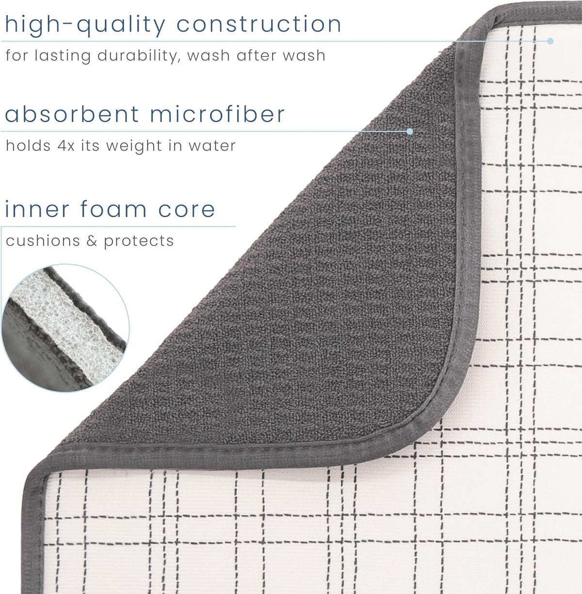 S&T INC. Dish Drying Mat XL, 18” x 24”, Absorbent Microfiber Kitchen Counter Mat, Dish Drying Pad for Dishes, Utensils, Pots and Pans, Extra Large, Stitched Plaid
