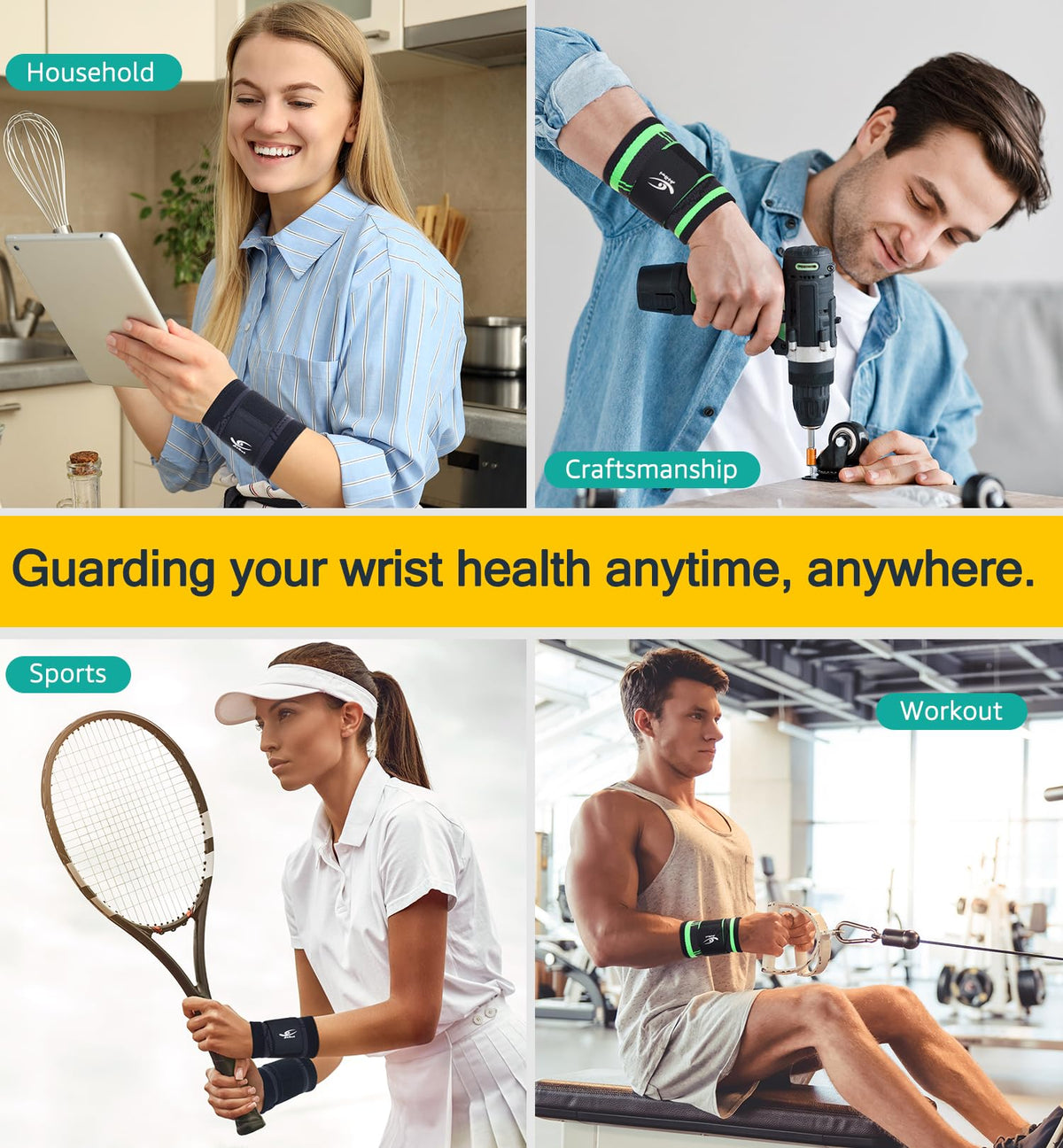 HiRui Wrist Brace/Wraps Wrist Compression Strap and Support for Work Fitness Weightlifting Sprains Tendonitis, Carpal Tunnel Arthritis, Pain Relief, Adjustable Wristbands 2 PACK (Black, M)
