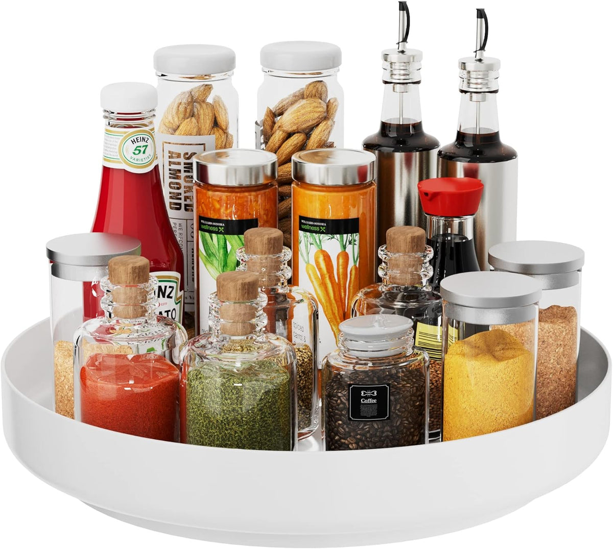 Ovicar Lazy Susan Cabinet Organizer - 13 inch Metal Turntable Lazy Susan for Kitchen Spice Rack Pantry Cupboard Bathroom Countertop Refrigerator Table Storage, White
