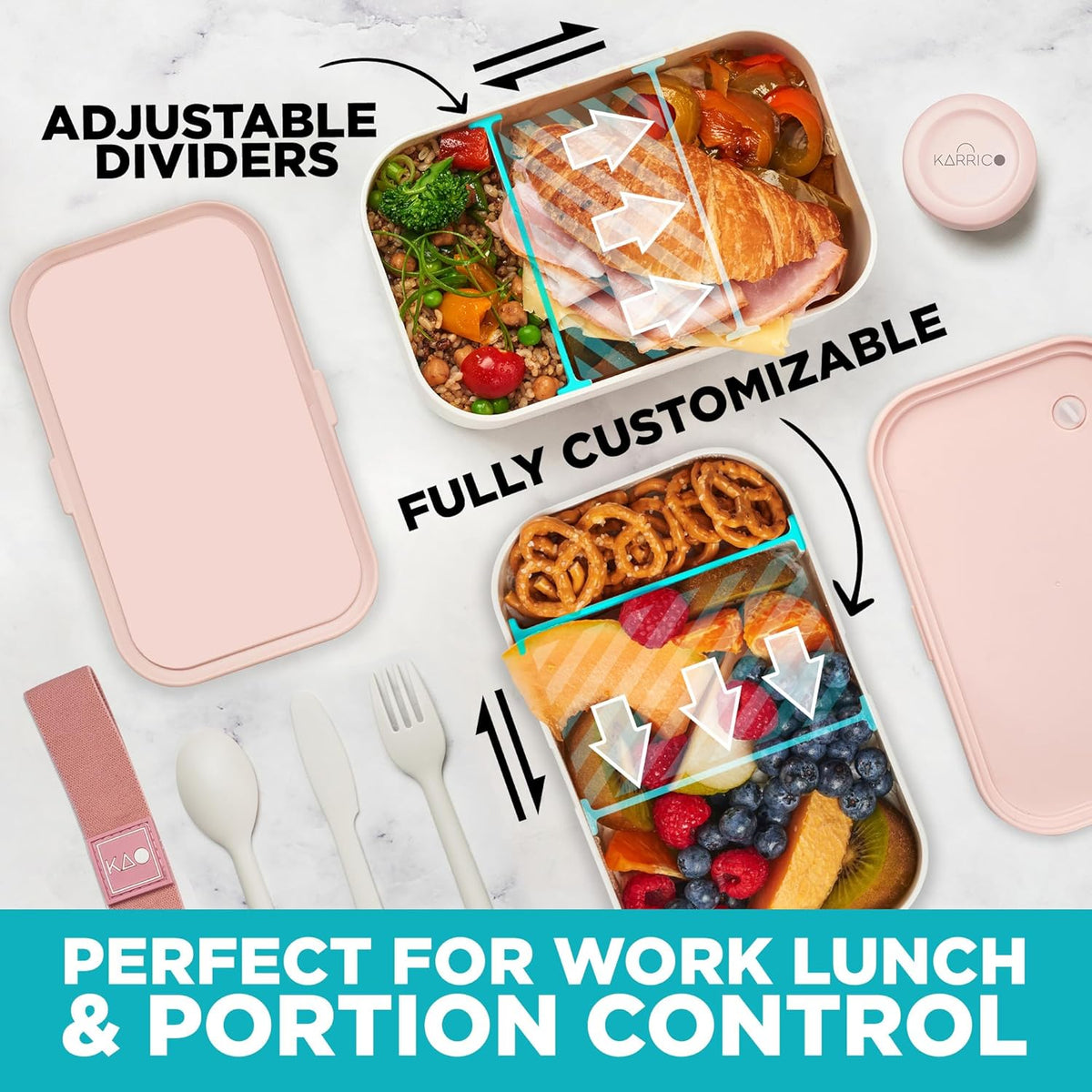 Double Premium Bento Box Adult, 67 fl oz BPA-Free - Dusty Pink Stackable Lunch Box with Leak-Proof Lids & Dividers, Perfect for Meal Prep, Lunches & Portion Control