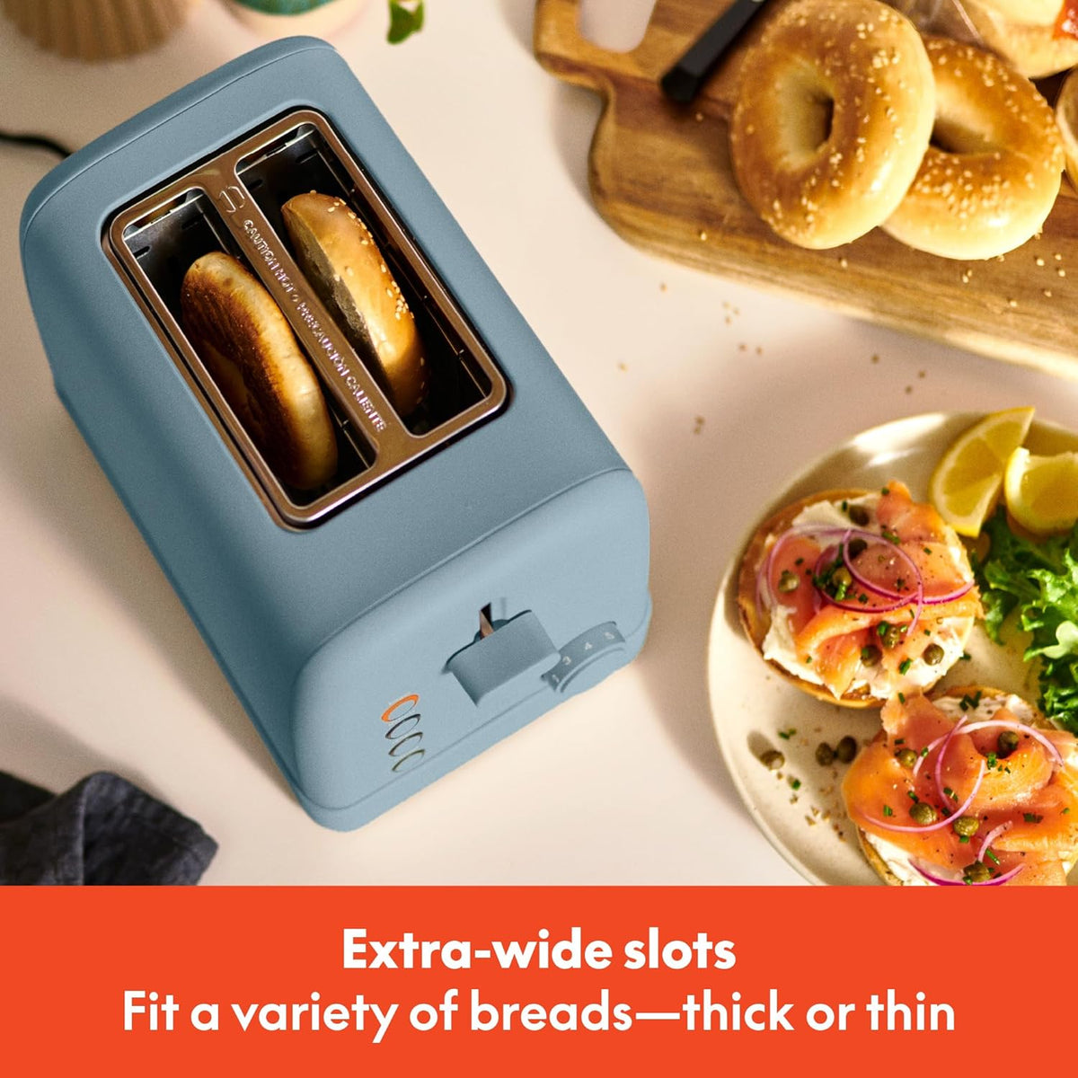 bella 2 Slice Toaster, 6 Setting Shade Control w Reheat, Cancel, Bagel & Defrost Buttons, Removable Crumb Tray, Anti Jam & Auto Shutoff, Auto Centering Guides & Cord Wrap, 900 Watt, Surf
