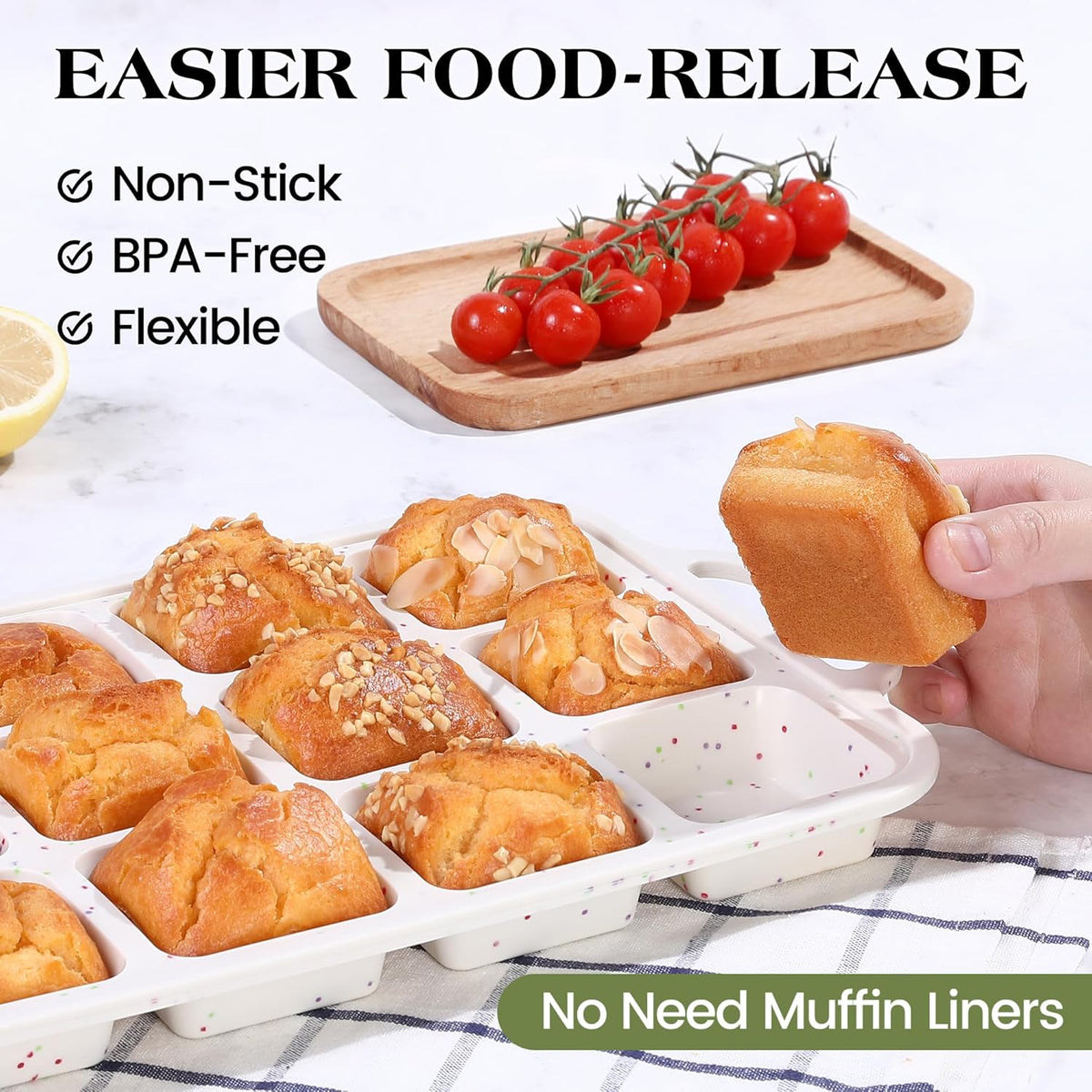 2 Pcs Brownie Pan With Dividers Silicone Nonstick Mini Individual 12 Cup Square Muffin Cupcake Pans with Metal Frame(Cream)