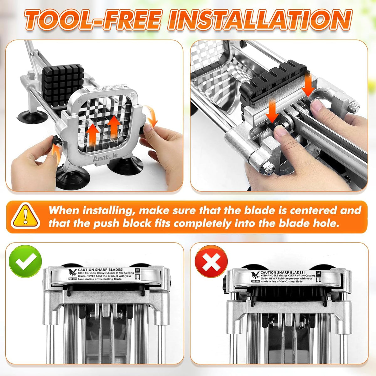 Anatole Professional French Fry Cutter Stainless Steel with 3/8'' 1/2'' Blades Manual Potato Slicer Veggie Chopper Homestyle Dicer for Onions Carrots Cucumbers