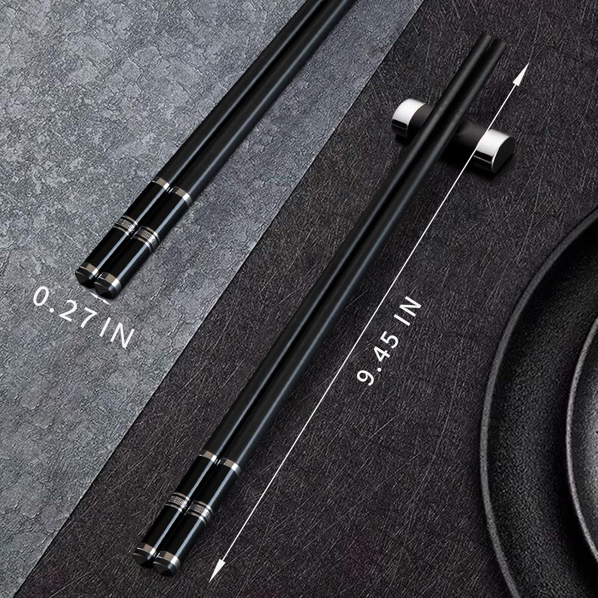 Chopsticks Reusable 5 Pairs Fiberglass Chopsticks Dishwasher Safe Square Lightweight Non-Slip Chop Sticks Set (silvery)