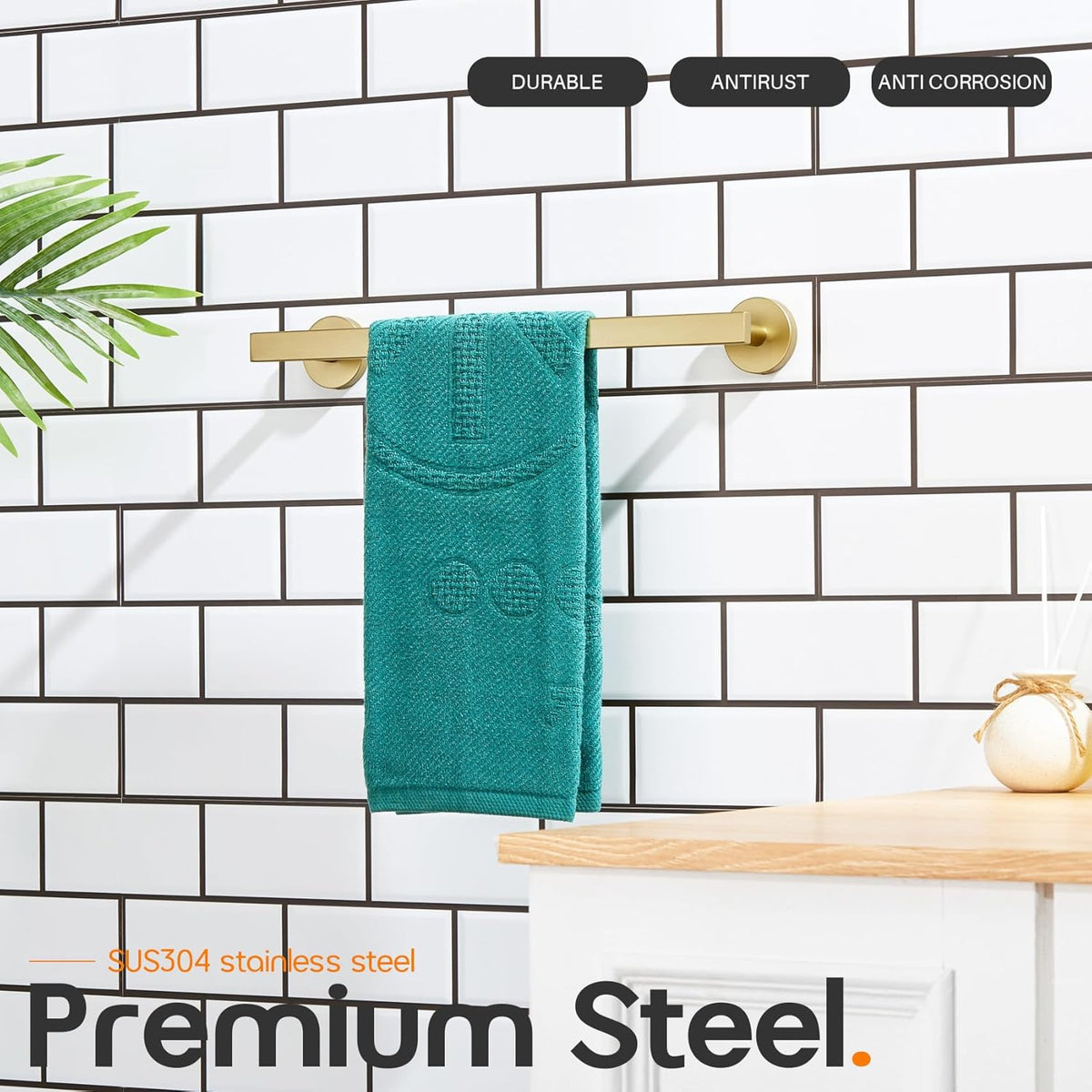 12 Inch Bathroom Towel Bar Bath Towel Rack Kitchen Towel Holder Towel Ring Wall Mounted SUS304 Stainless Steel Brushed Gold AN4001GD-L12