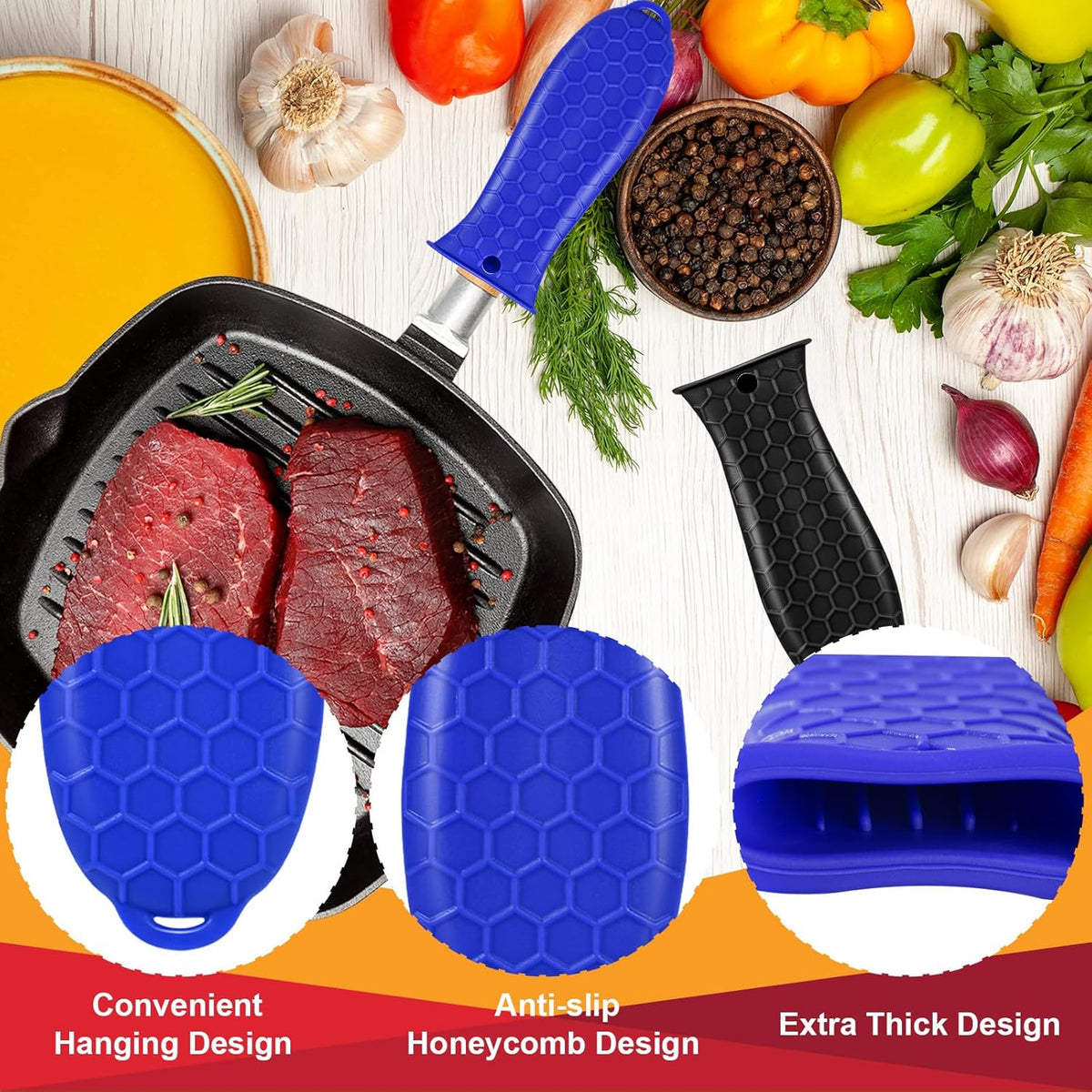 Cast Iron Handle Cover, 10 Packs Silicone Pot Holders, Heat Resistant Non-Slip Pot Handle Covers, for Frying Cast Iron Skillet Metal Pan
