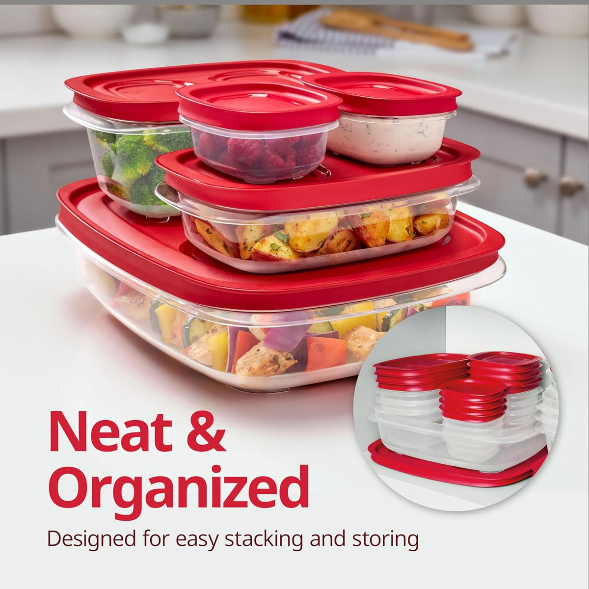 Rubbermaid EasyStore Square and Round Containers, 14-Piece Set, Food Storage Containers, Food Storage Containers with Lids