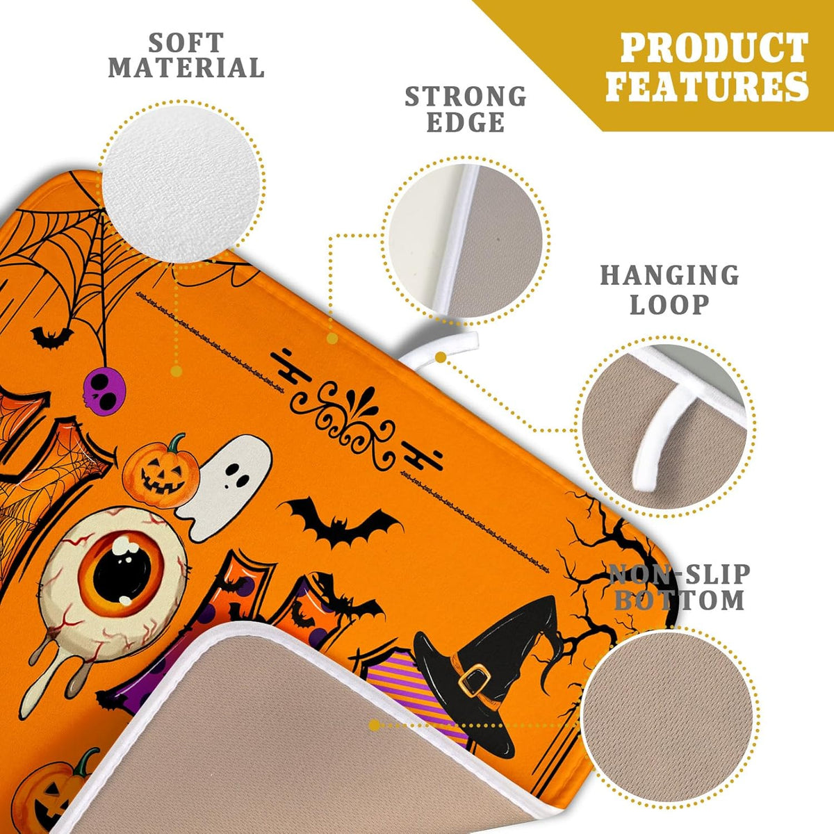 Funny Festival Dish Drying Mats for Kitchen Counter Orange Halloween Home Decoration Coffee Mat
