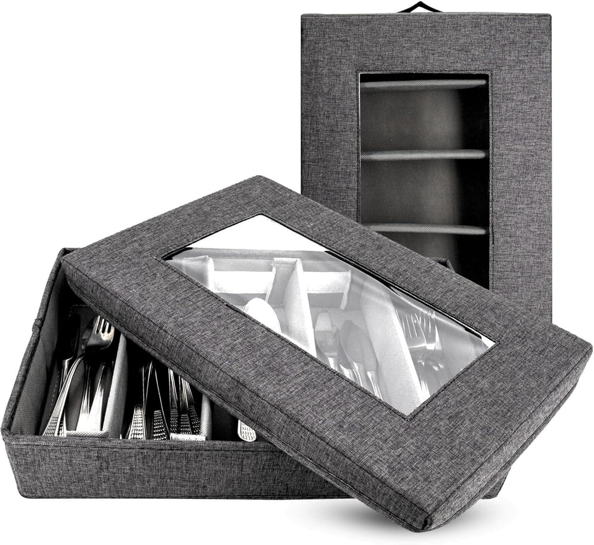 Homelux Theory Silverware Organizer with Lid, Hard Shell China Storage Containers for Flatware Storage, Heavy Duty Silverware Storage Box for Packing Serving Utensils with 5 Dividers and Thick Surface