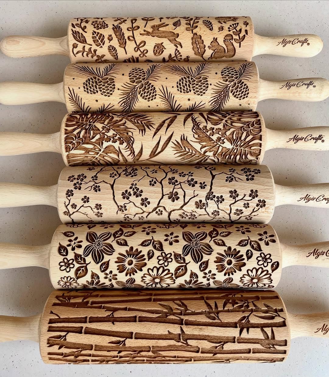 SAKURA TREE Embossing Rolling Pin with Blooming Sakura Flowers Pattern. Dough and Clay Roller for Embossed Cookies Fondant Pottery. Cookie and Ceramic Stamp. Backing Gifts for Women by Algis Crafts
