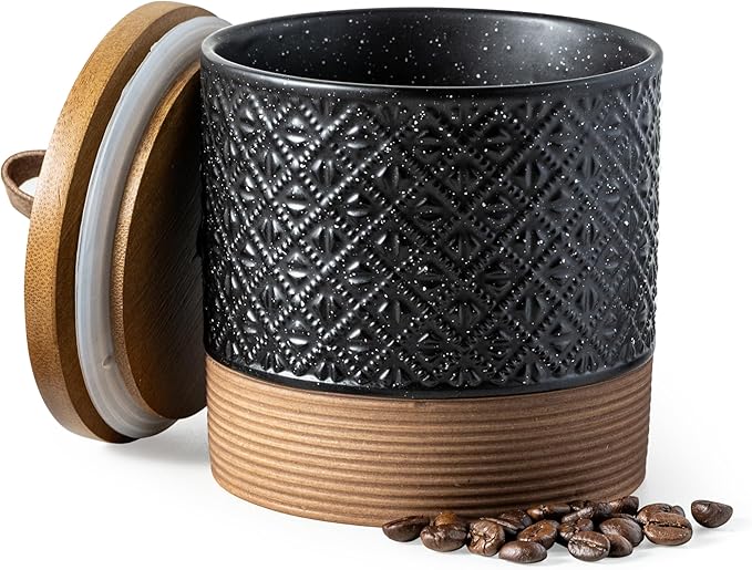 Miamolo Ceramic Jars with Lid, Small Coffee Canister with Lid, Kitchen Food Storage Jars for Sugar Loose Leaf Tea Candy, Decorative Jar for Countertop, Pantry, Coffee Bar Accessories Black & 20 fl.oz