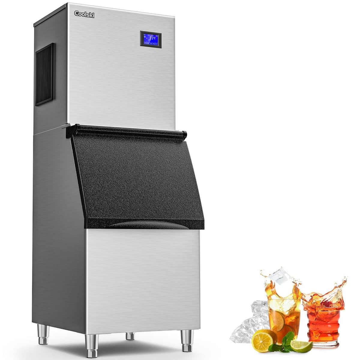 Commercial Ice Maker Machine 300-350LBS/24H, 22'' Air Cooled Commercial Ice Machine with Ice Bin, Modular Ice Machine for Restaurants Clear Ice Cubes/Stainless Steel Construction/ETL Approved