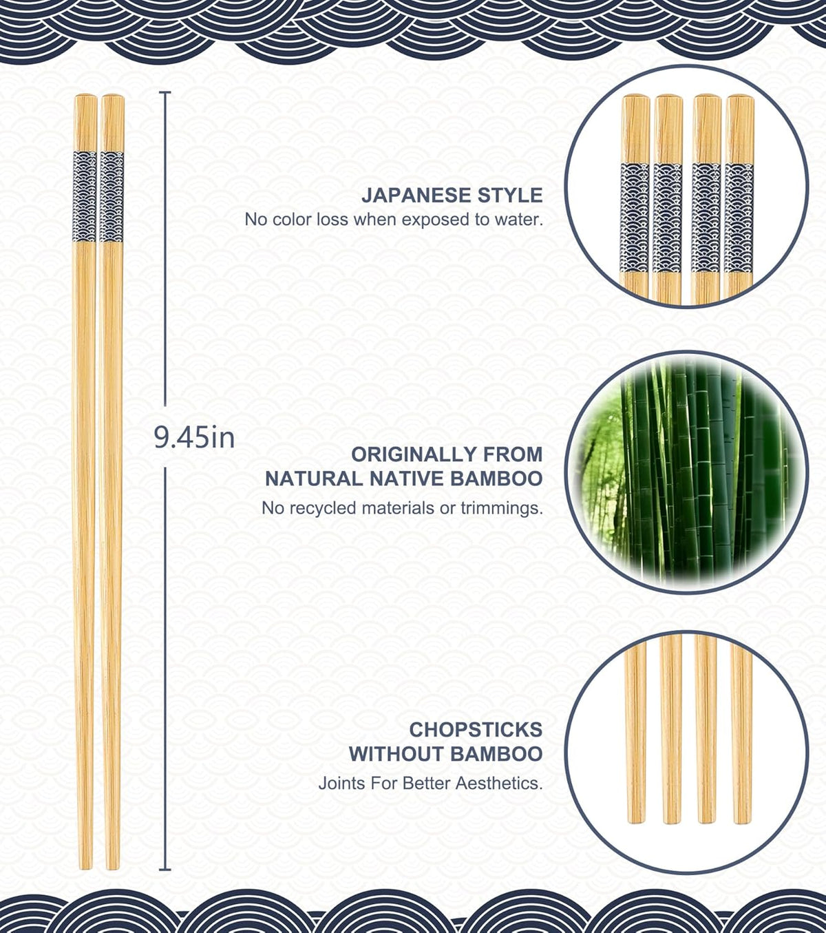 100 Pairs Bamboo Chopsticks | Disposable | Reusable | Separated Chopsticks Dishwasher Safe - （9.45in）