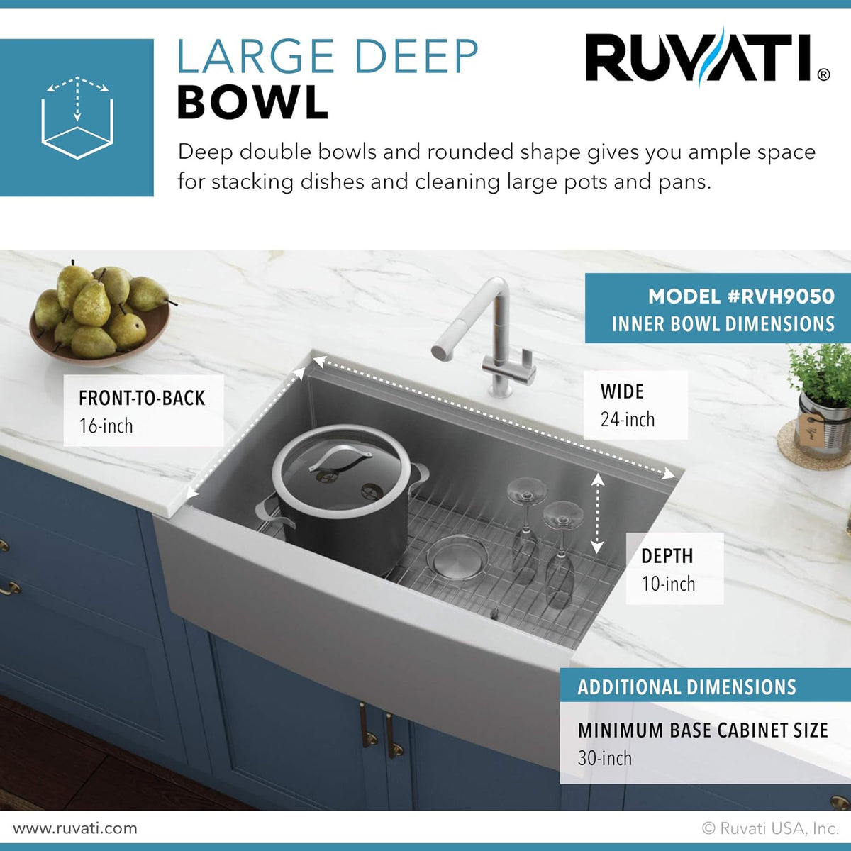 Ruvati 27-inch Apron-front Workstation Farmhouse Kitchen Sink 16 Gauge Stainless Steel Single Bowl - RVH9050