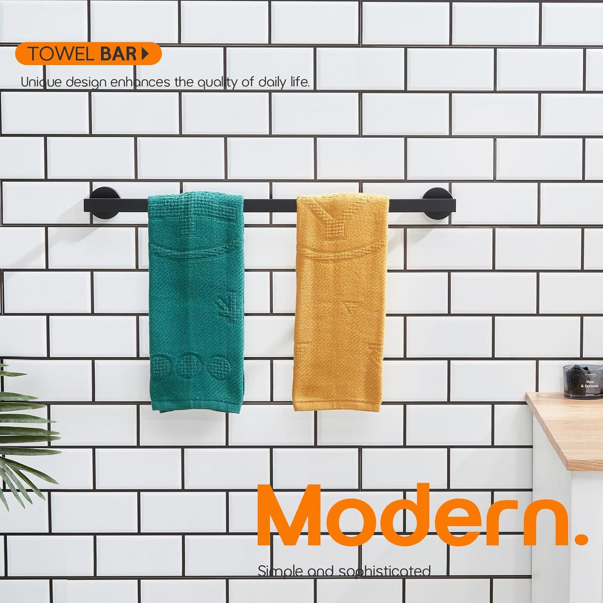 20 Inch Bathroom Towel Bar Bath Towel Rack Kitchen Towel Holder Towel Shelf Wall Mounted SUS304 Stainless Steel 2 Pack Matte Black AN4001MB-L20-P2