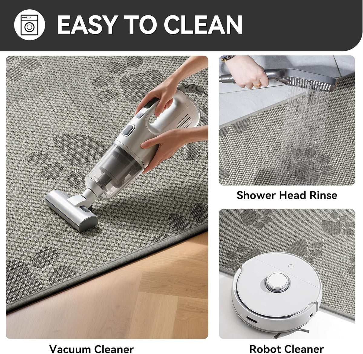 Kitchen Mats for Floor, Super Absorbent Kitchen Rugs Non Slip Washable, Rubber Backing Soft Woven Linen Embroidery Runner Rug, Standing Mat Kitchen Sink Mat, Easy to Clean, Gray 17x47