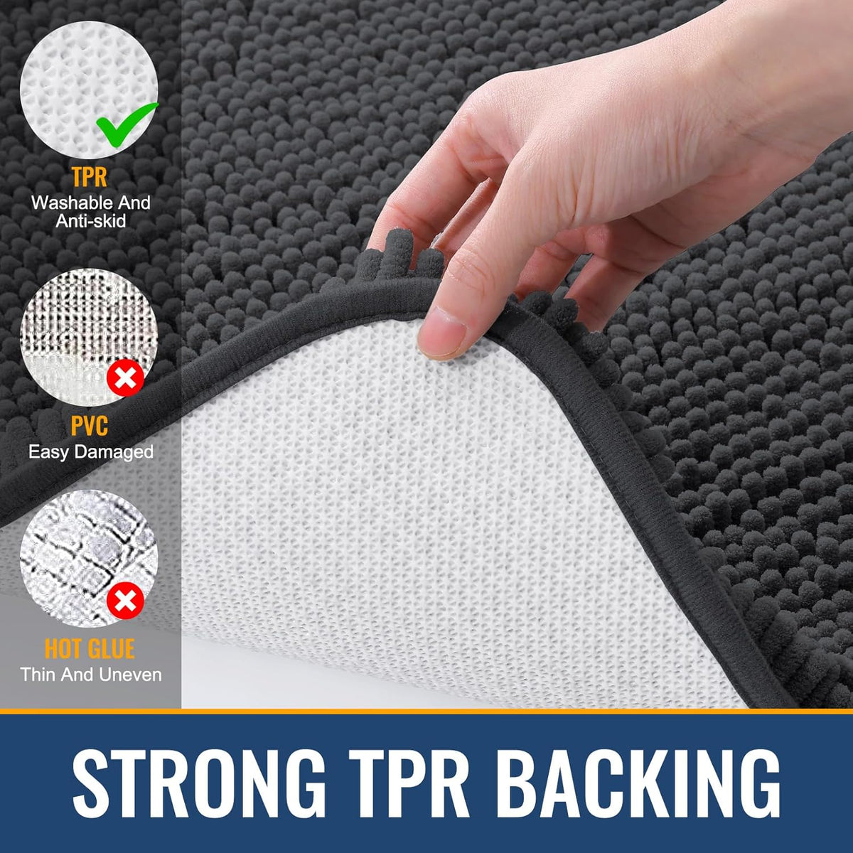 Arotive Bathroom Rugs 24x16, Extra Soft Absorbent Shaggy Chenille Bath Rugs, Machine Washable Rubber Backing Non-Slip Bath Mats for Bathroom Floor Tub and Shower, Home Decor Accessories, Dark Grey