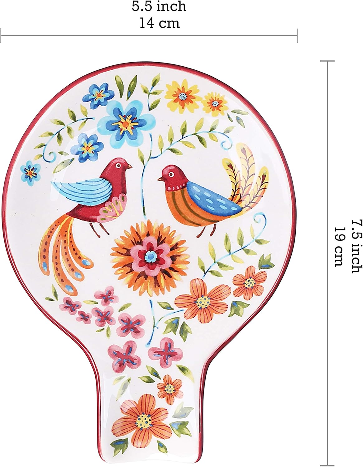 Bico Red Spring Bird Spoon Rest for Stove Top, Ceramic Spoon Holder for Kitchen Counter, Easy to Clean Coffee Spoon Rest Dishwasher Safe, Kitchen Cooking Utensil Rest for Ladles Spatula