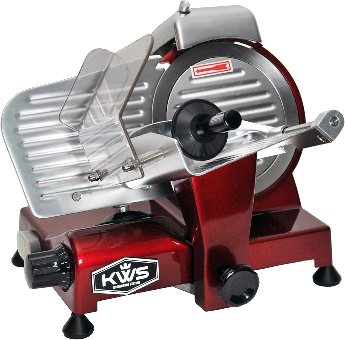 KWS MS-6RS Premium 200w Electric Slicer 7.67-Inch in Red Stainless Steel Blade, Frozen Meat Deli Meat Cheese Food Slicer Low Noises Commercial and Home Use