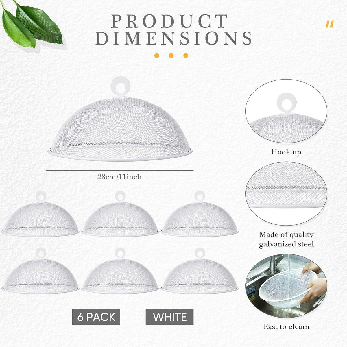 Gerrii 6 Pcs Metal Mesh Food Cover Outdoor Mesh Food Tents Dome Screen Plate Covers for Dinner Plates Reusable Fruit Fly Nets Picnic Food Umbrella for Table, BBQ, Camping, Party (White,11 Inch)