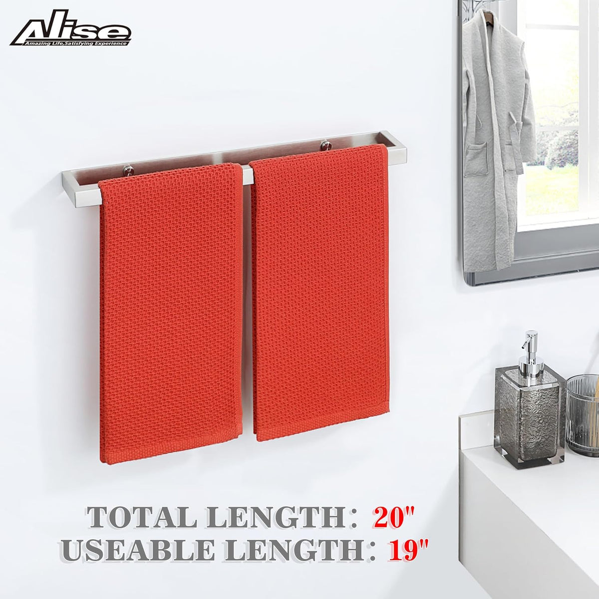 Alise Bath Towel Bar,Wall Mount Towel Holder Towel Rack Towel Hanger for Bathroom Lavatory,20 Inch SUS304 Stainless Steel Towel Rail,Brushed Finish,GJF050-LS