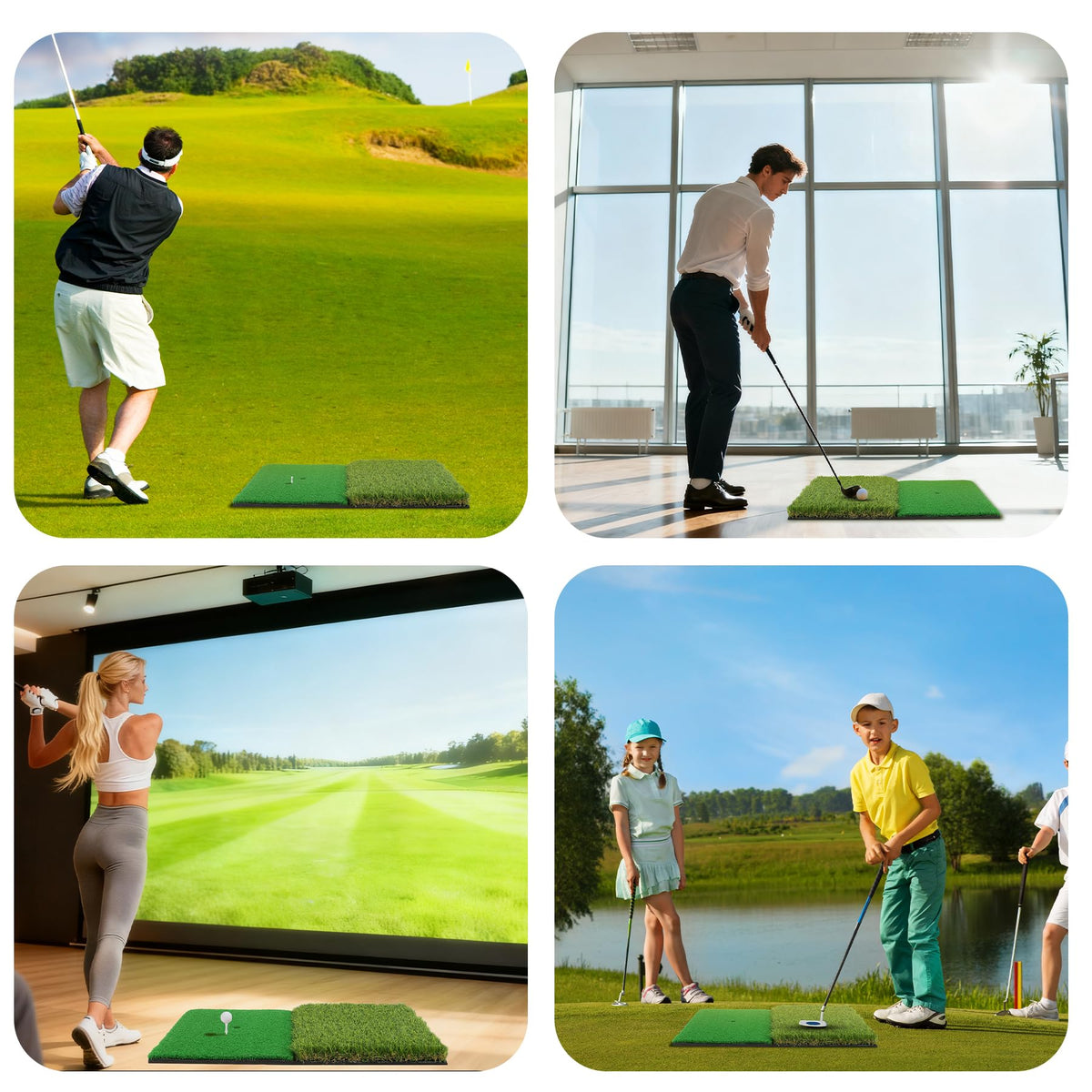 Dual-Turf Golf Hitting Mat – Golf Practice Mat, Foldable & Portable Golf Turf Mat with 8 tees, Golf Chipping & Putting Mat for Indoor/Outdoor Practice