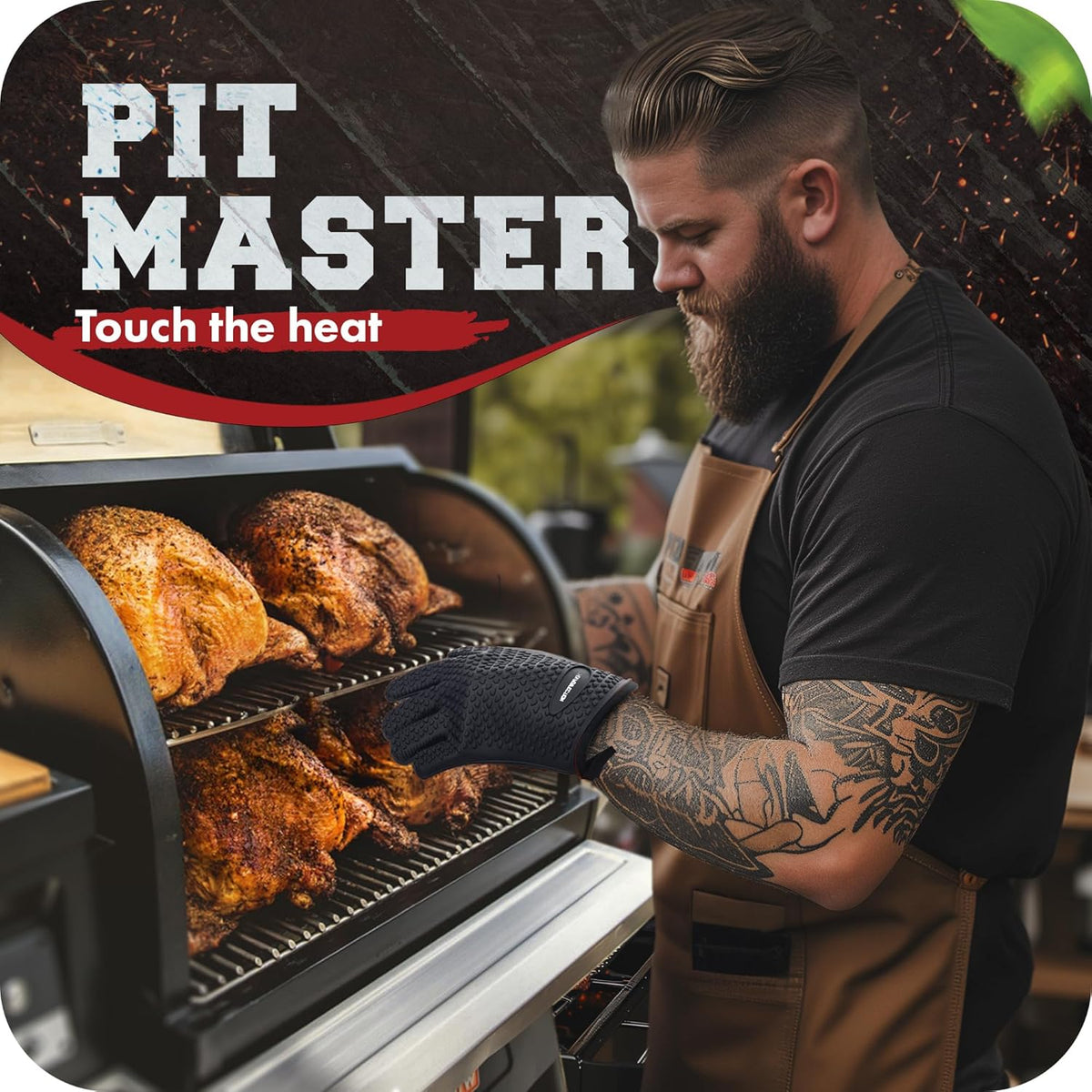 KITCHEN PERFECTION Silicone Smoker Oven Gloves-Extreme Heat Resistant BBQ Gloves-Handle Hot Food Right on Your Grill Fryer & Pit|Waterproof Grilling Cooking Baking Mitts|Superior Value Set +3 Bonuses