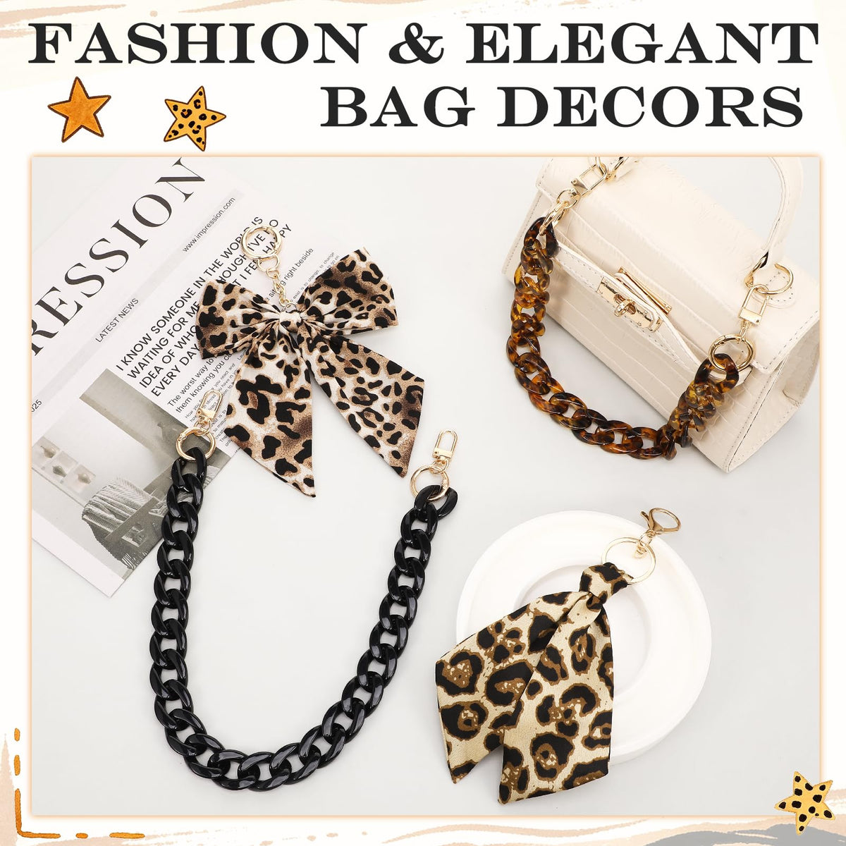JATEBI 8 Pcs Leopard Bag Charms for Tote Bags