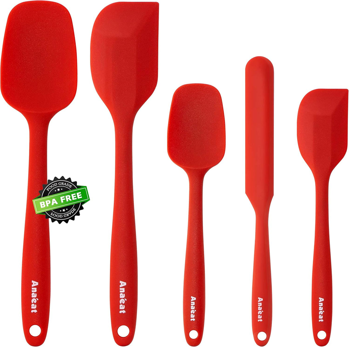 Anaeat Silicone Spatula Set of 5 - Seamless One-Pieces Design, Non-Stick Rubber Spatulas BPA Free Kitchen Scraper Flexible for Easy Baking, Cooking, Scraping & Mixing, Heat Resistant & Dishwasher Safe