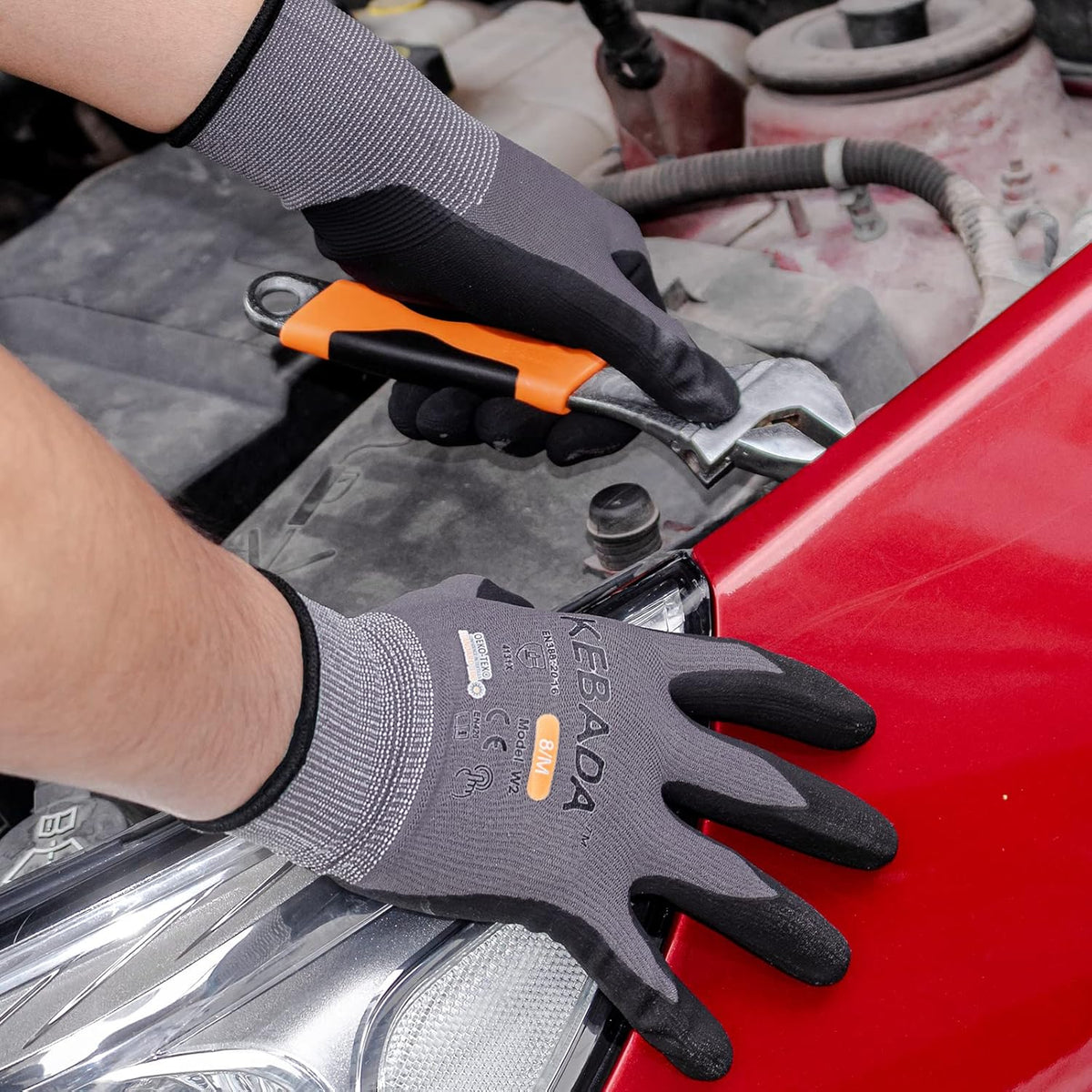 Kebada W2 Work Gloves for Men and Women, Nitrile Coated Working Gloves for Gardening, Construction, Warehouse, Safety Gloves for Work in Yard and Outdoors, 6 Pairs, XS